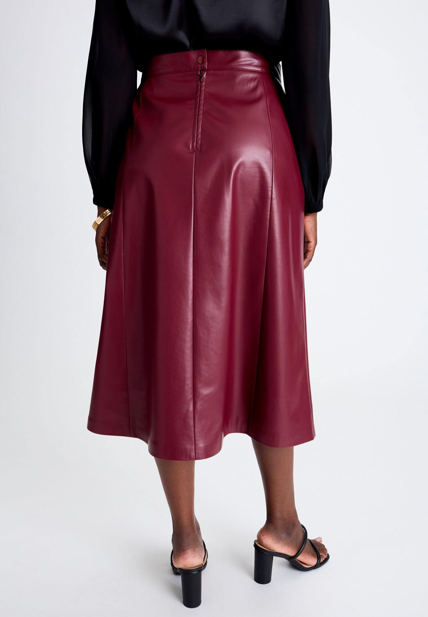 Faux Leather Midi Skirt, MERLOT, on-hover image number 1