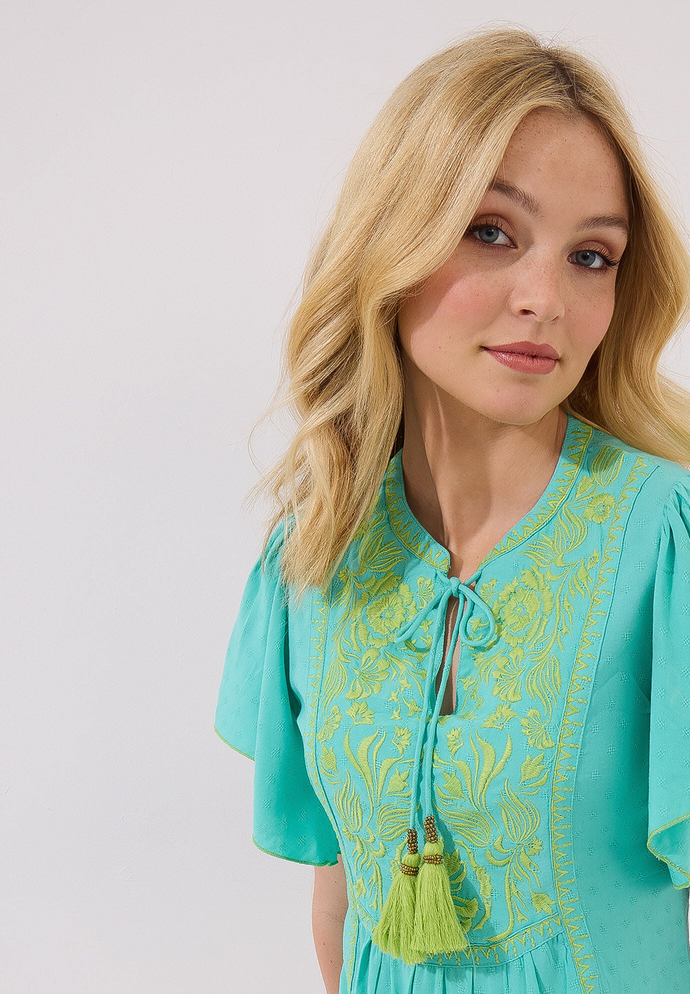 Embroidered Flutter Sleeve Top, SCROLL EMBROIDERY, hi-res image number 0