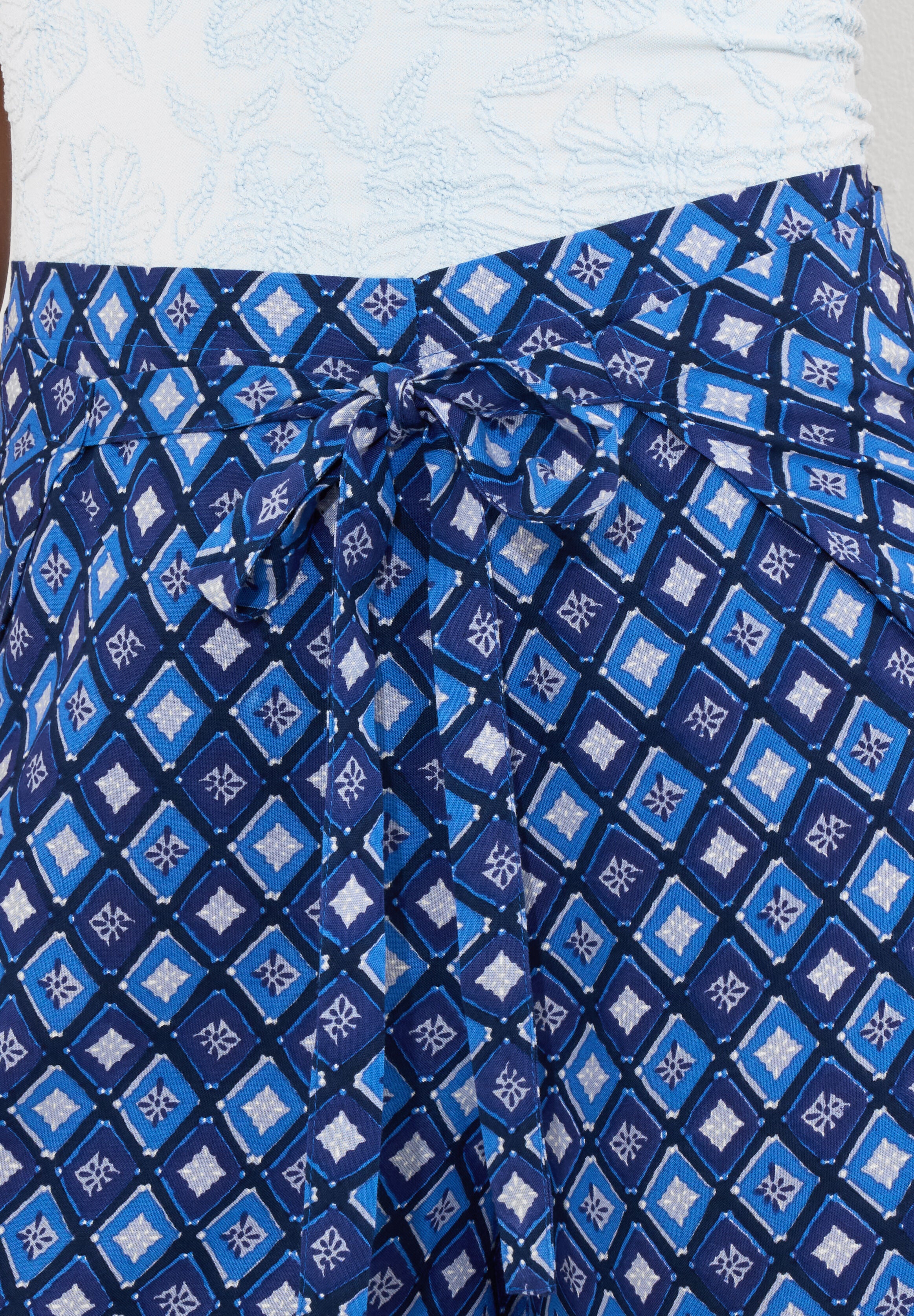 Wide Leg Tie-Front Pants, BLUE GEO MEDALLION, on-hover image number 1