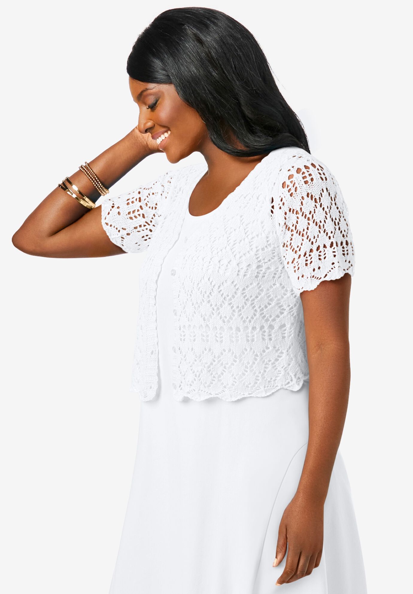 Crochet Shrug, WHITE, alternate image number 2