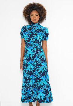 Stretch Knit Mockneck Midi Dress