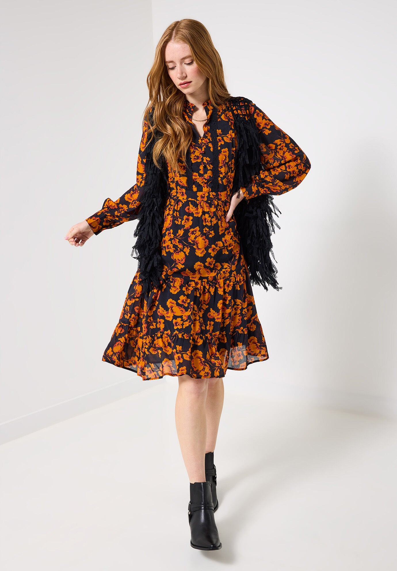 Georgette Peasant Dress, MARIGOLD PETALS, alternate image number 5