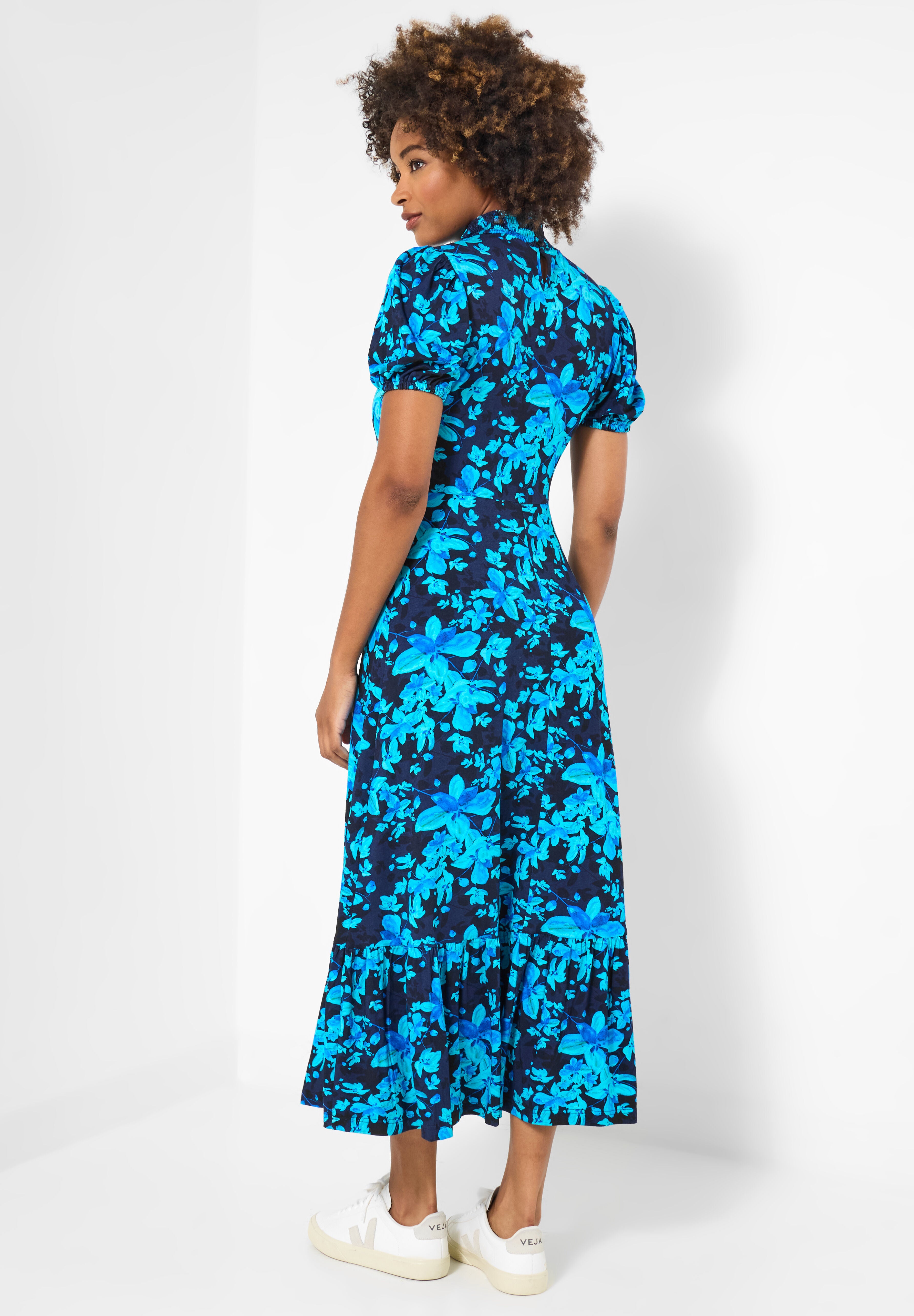 Stretch Knit Mockneck Midi Dress, SAPPHIRE ABSTRACT FLORAL, alternate image number 2
