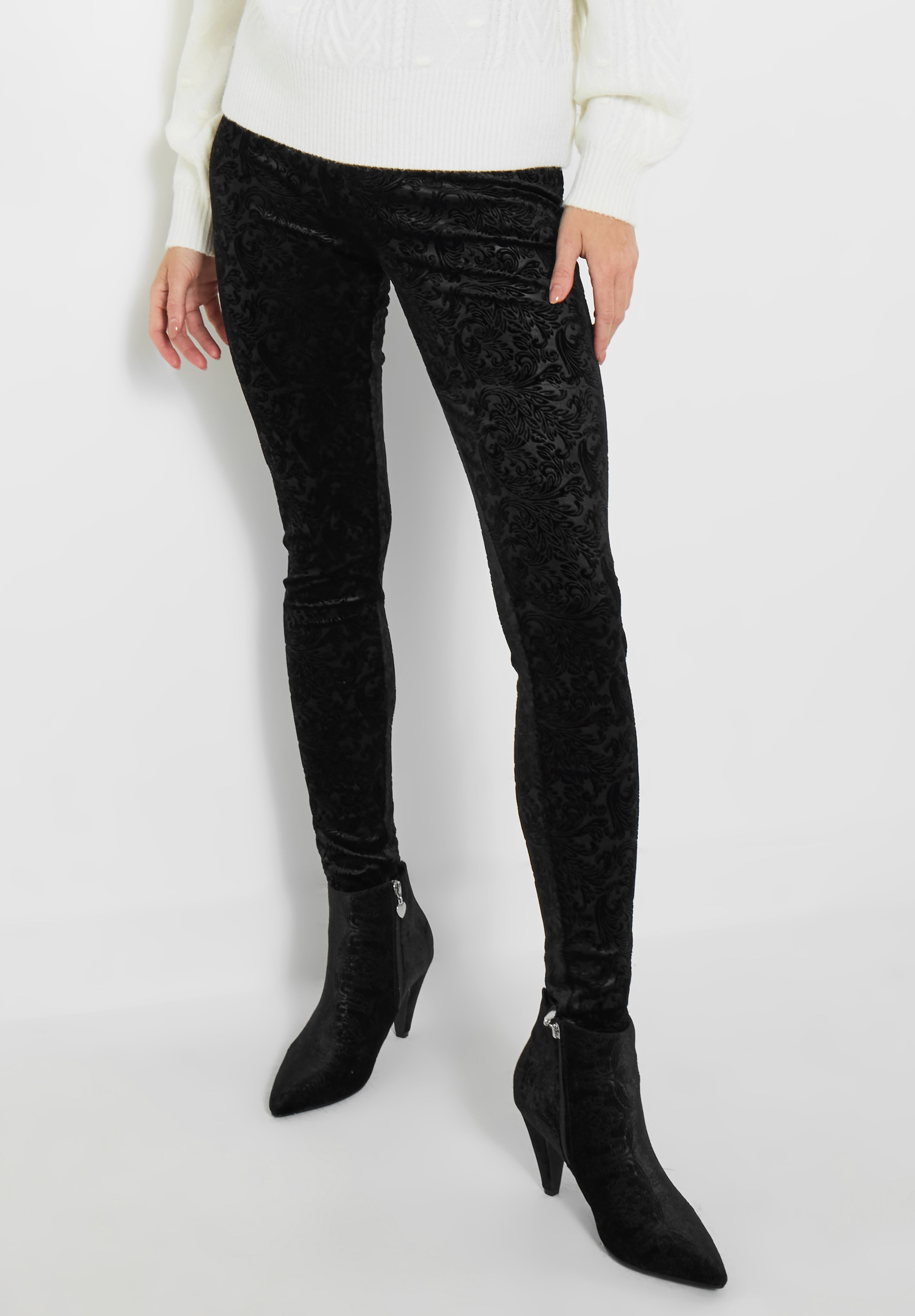 Stretch Velvet Legging, BLACK PAISLEY, hi-res image number 0