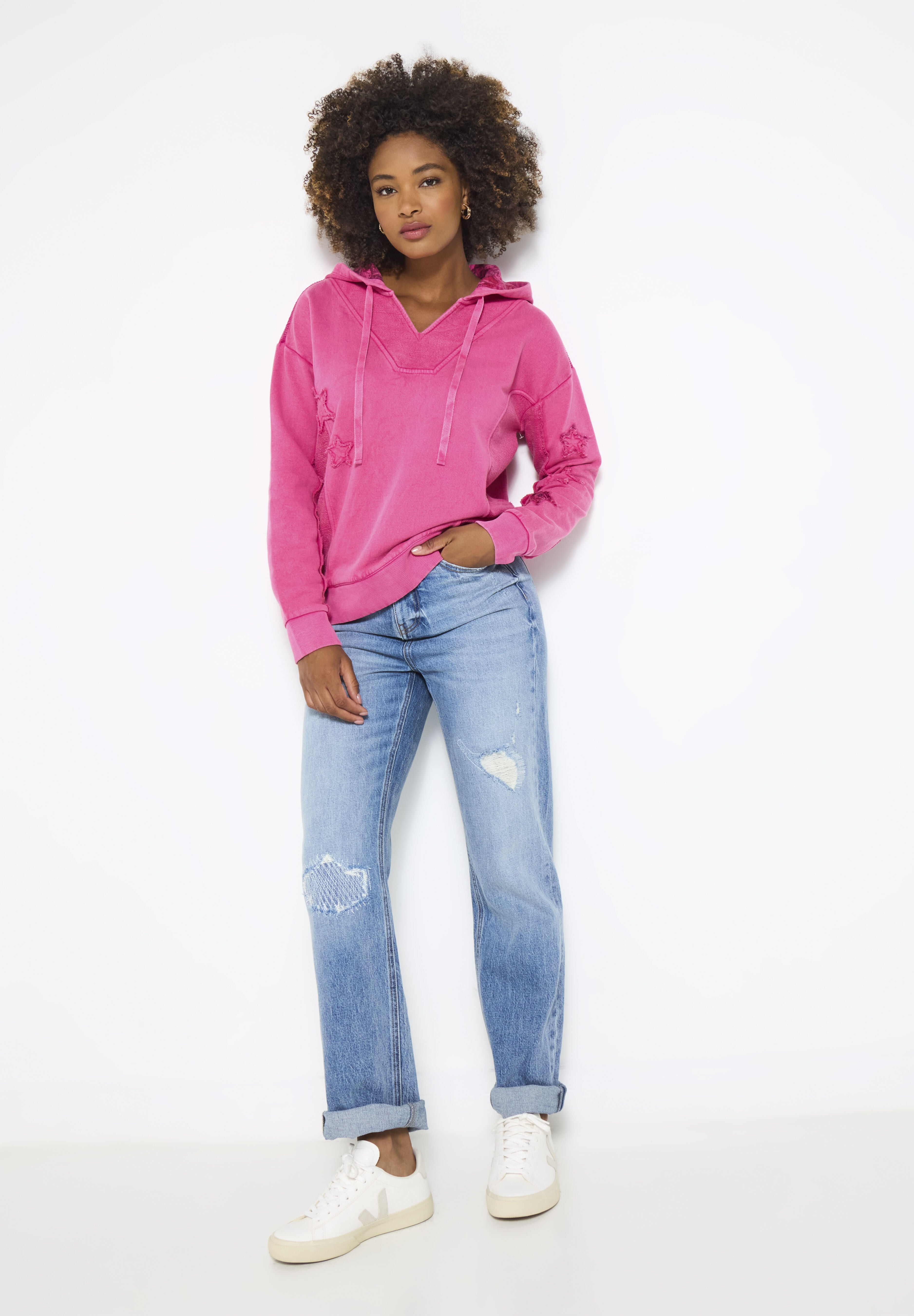 V Neck Star Hoodie, PRETTY PINK STARS, alternate image number 4