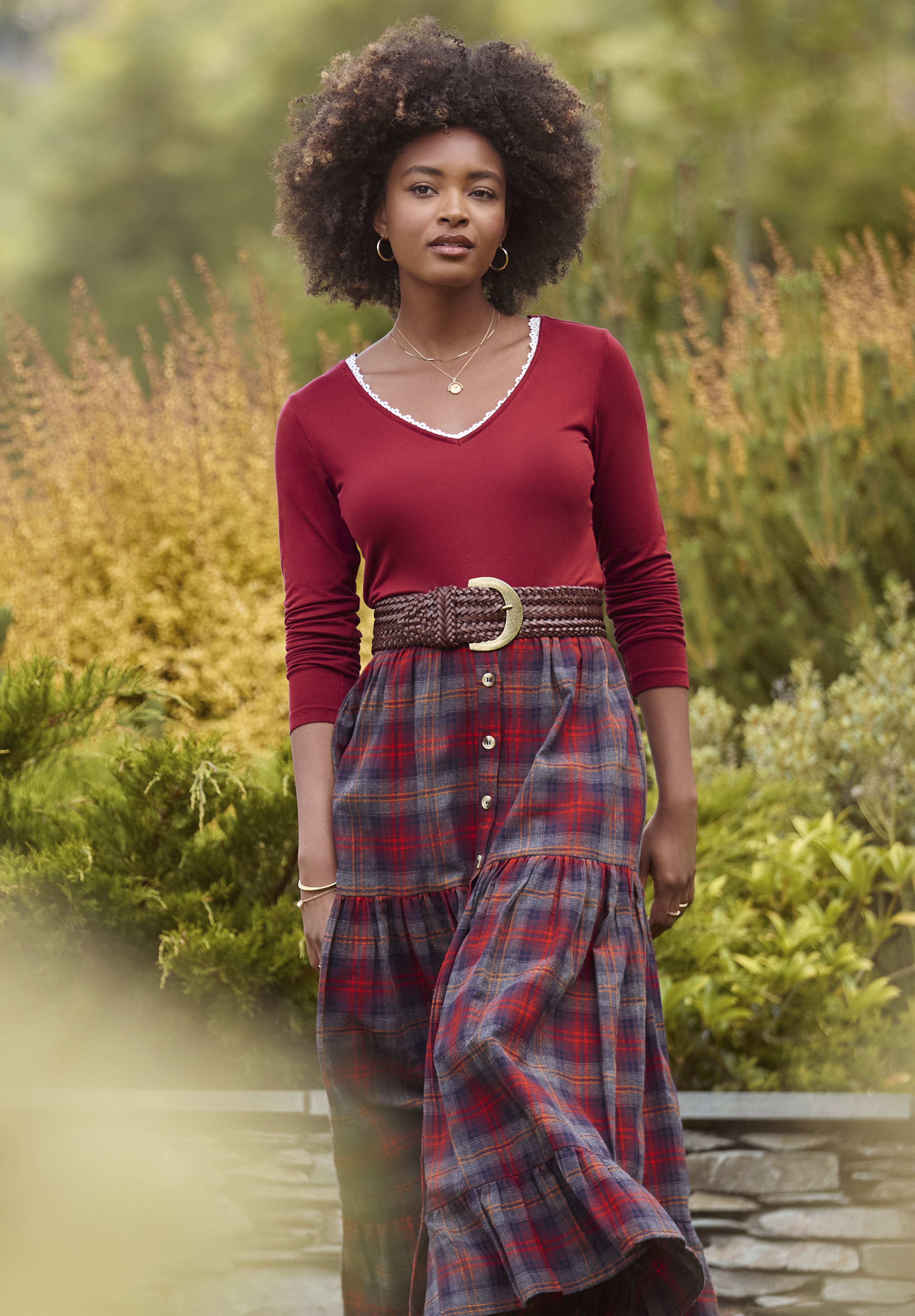 Stretch Knit V-Neck Tee, OXBLOOD, alternate image number 5