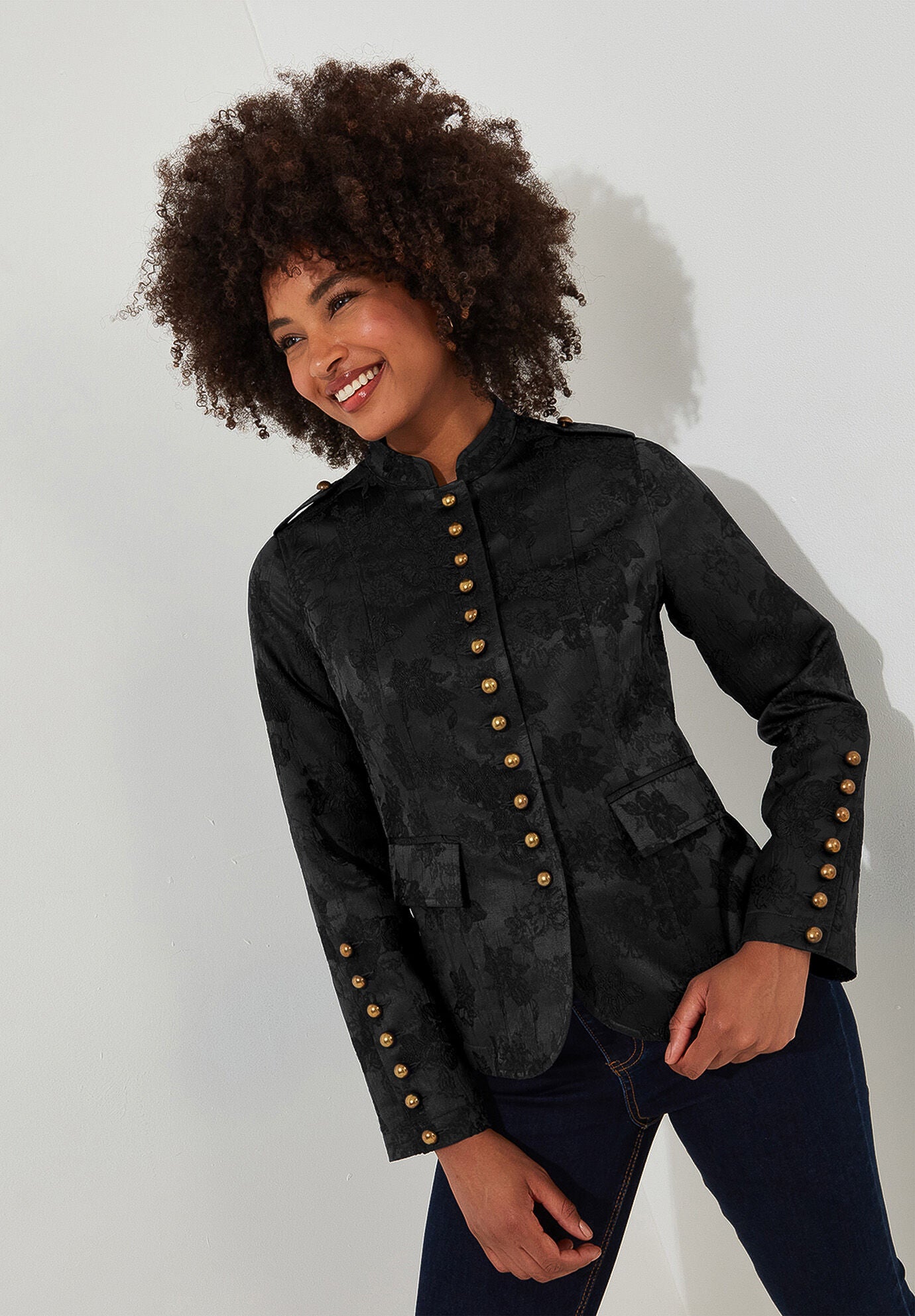 Refined Military Jacket, BLACK, alternate image number 4