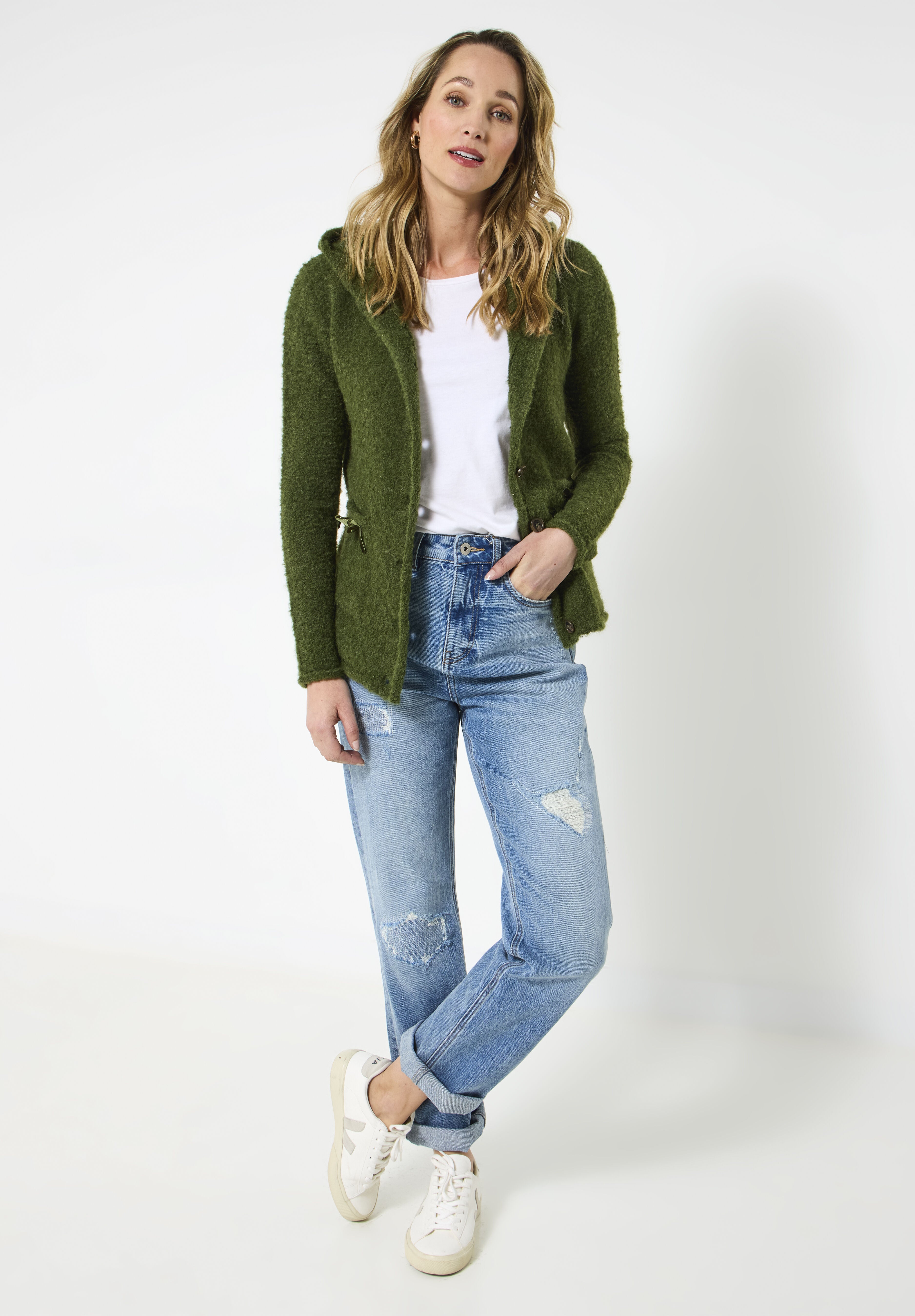 Fuzzy Button Front Hoodie, MOSS, hi-res image number 0