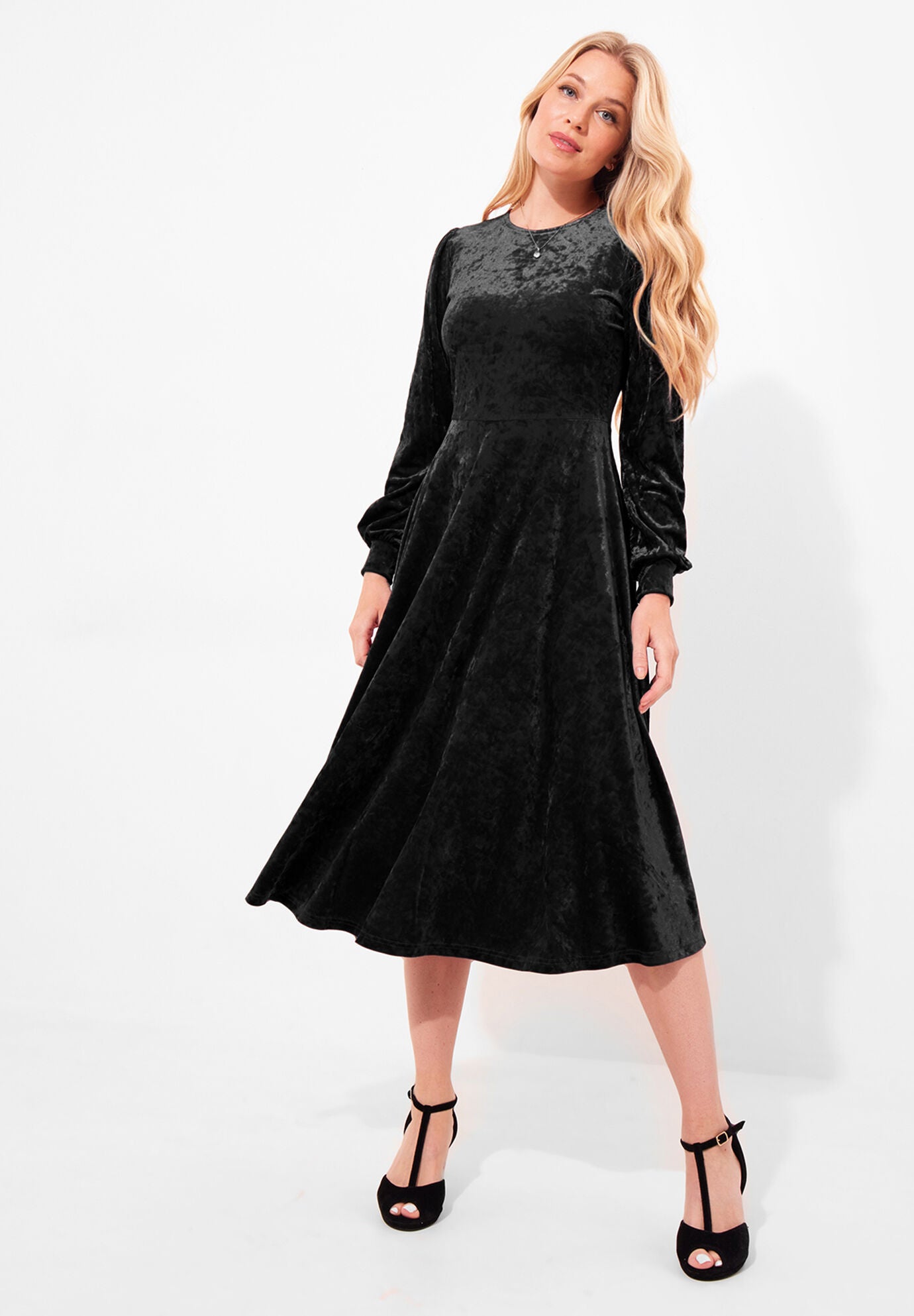 Crushed Velvet Midi Dress, BLACK, hi-res image number 0