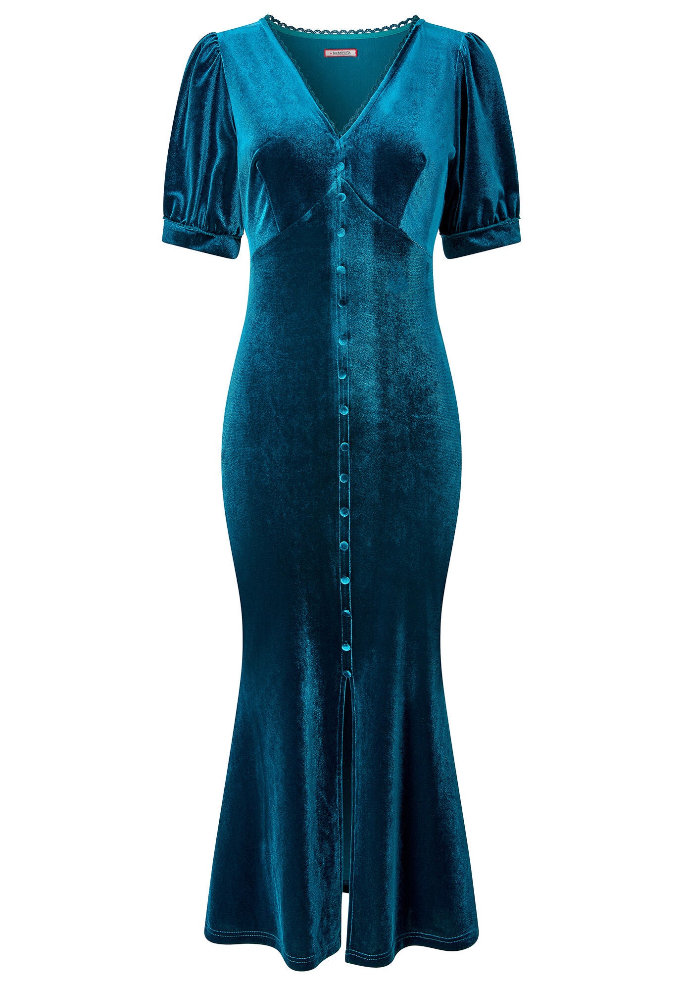 Stretch Velvet Fluted Midi Dress, TEAL, alternate image number 4