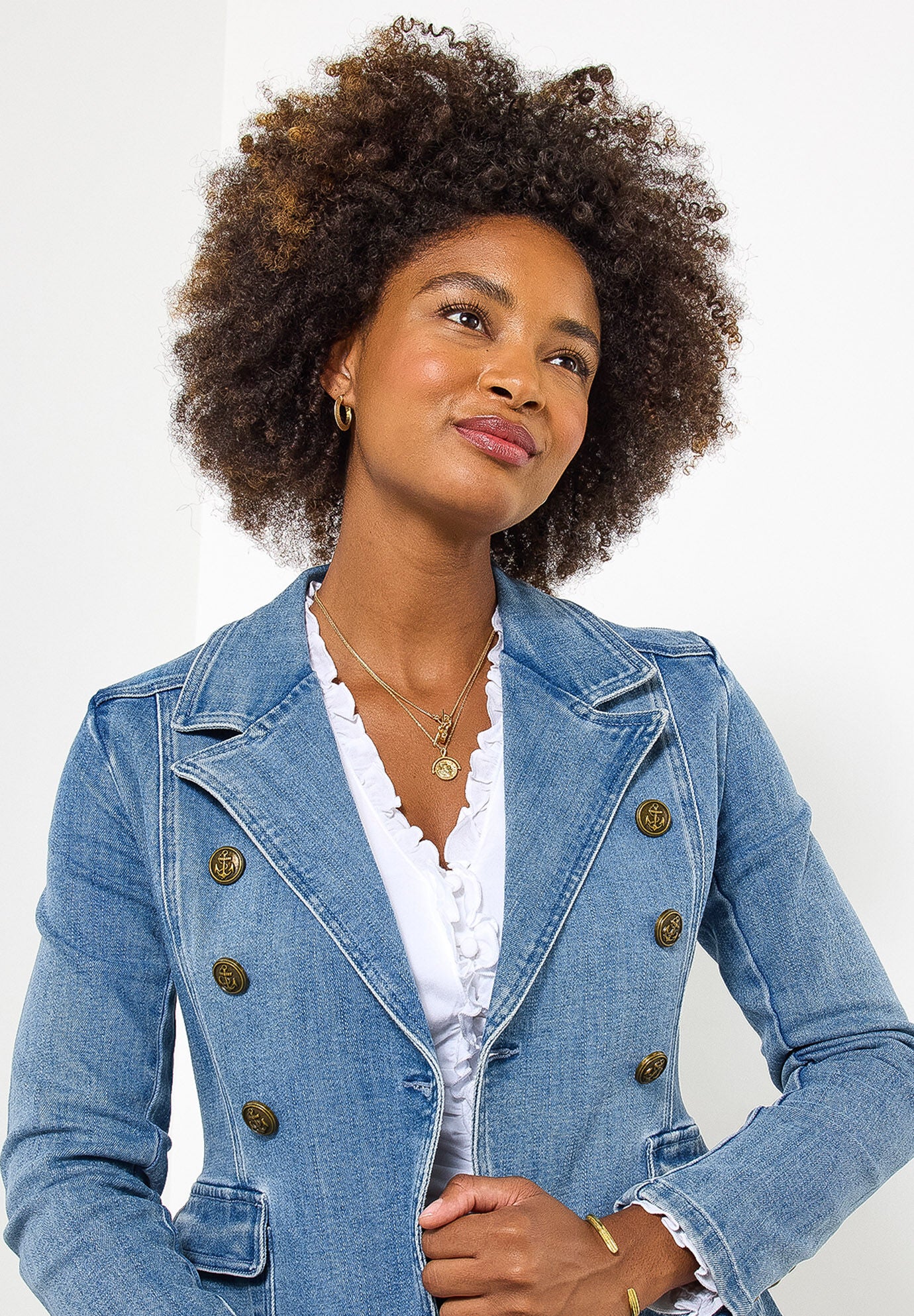 Double Breasted Denim Blazer, LIGHT BLUE, hi-res image number 0