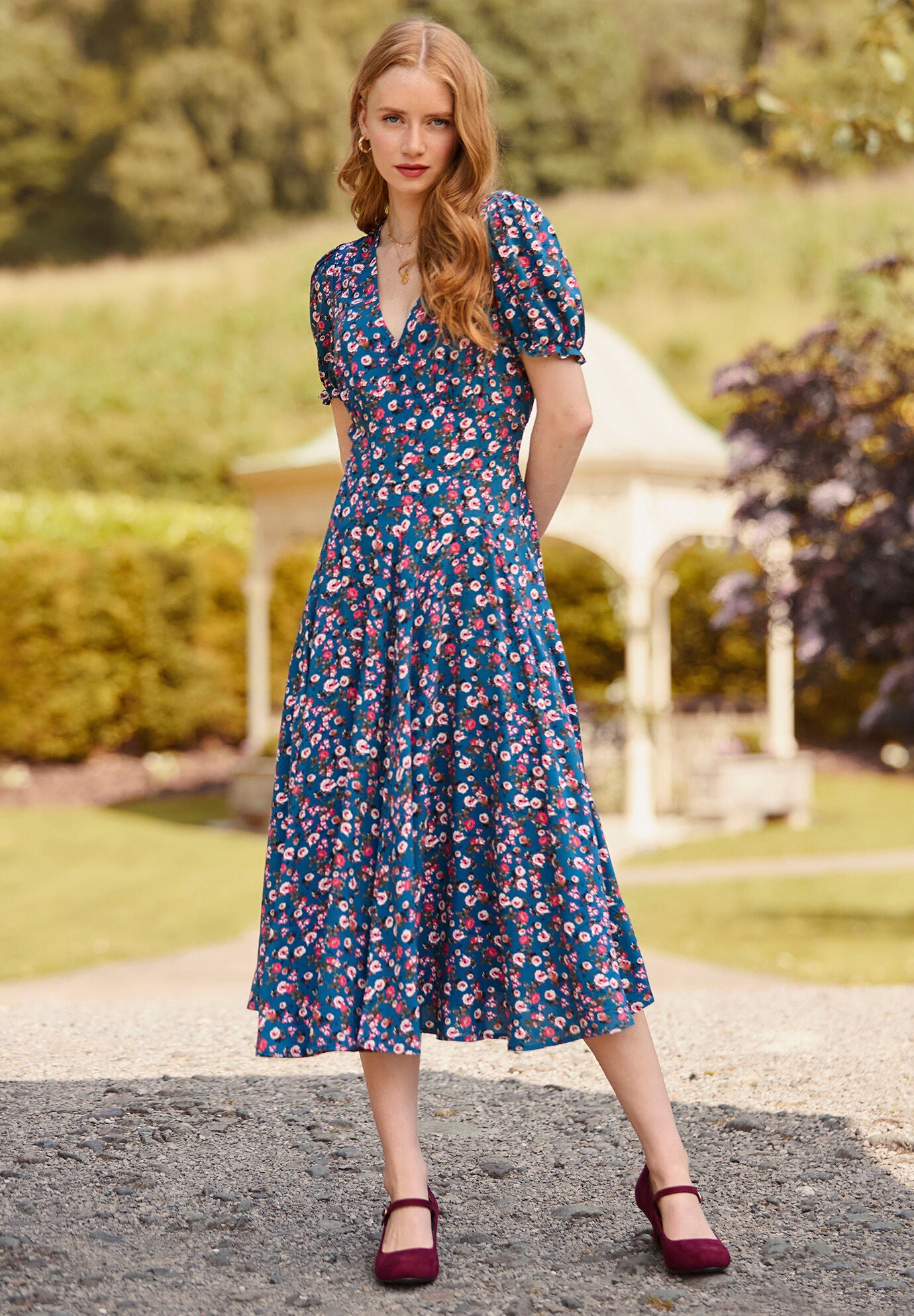Short Sleeve Tea Dress, DUSTY DITSY ROSE, hi-res image number 0