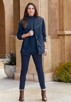 Plus Size Navy Blue Blazer For Women