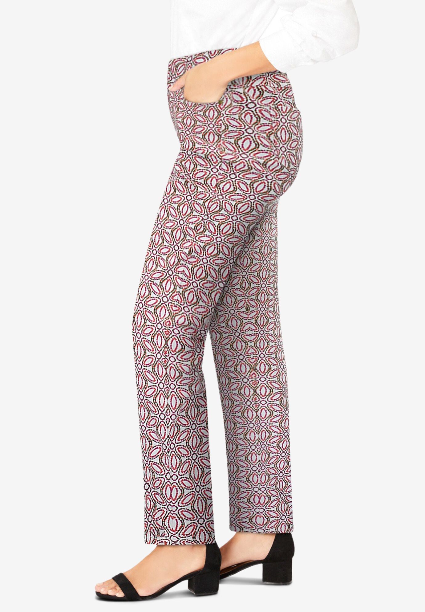 Comfort Waist Stretch Denim Straight-Leg Jean, RASPBERRY MOSAIC FLOWER, alternate image number 2