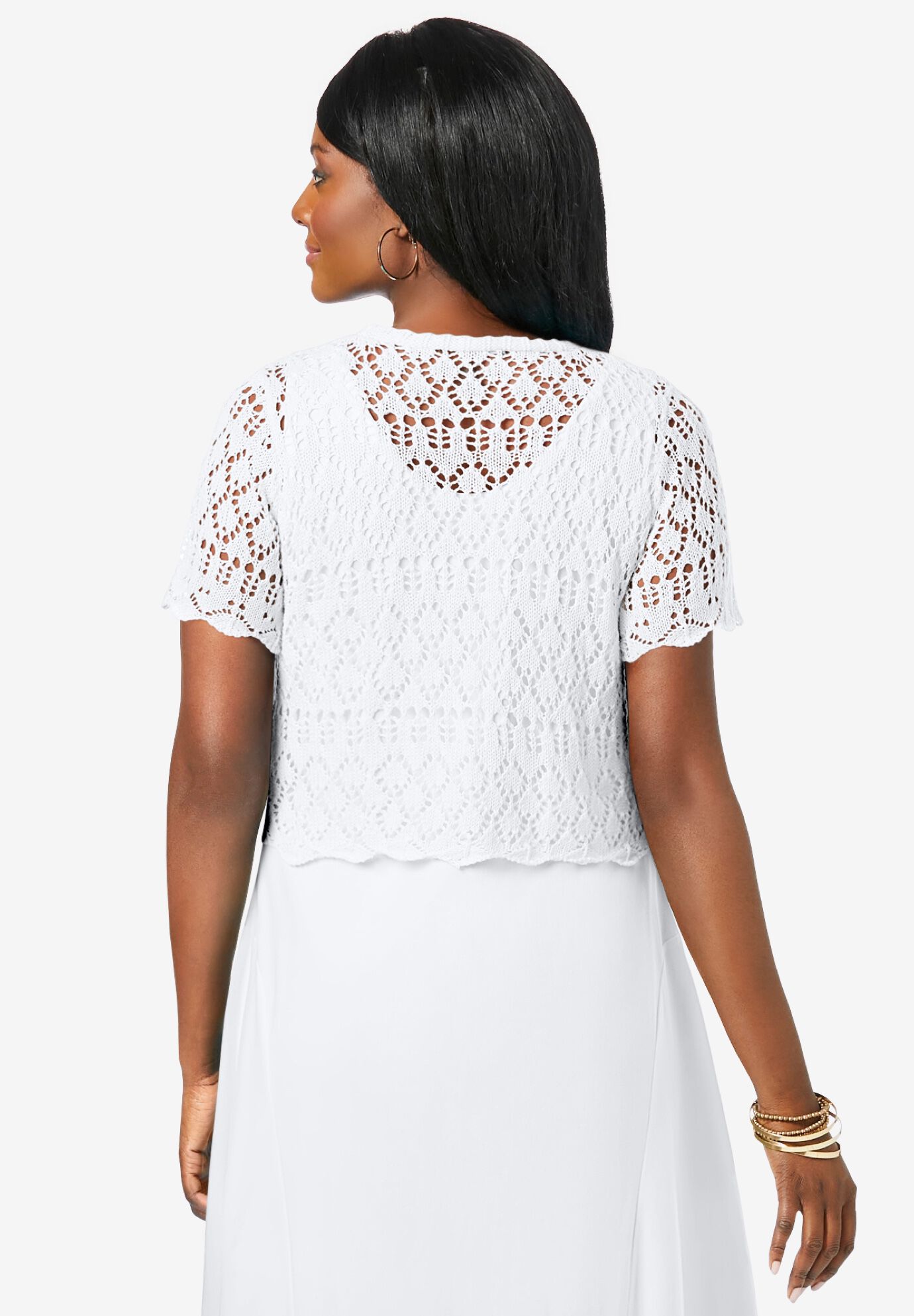 Crochet Shrug, WHITE, on-hover image number 1
