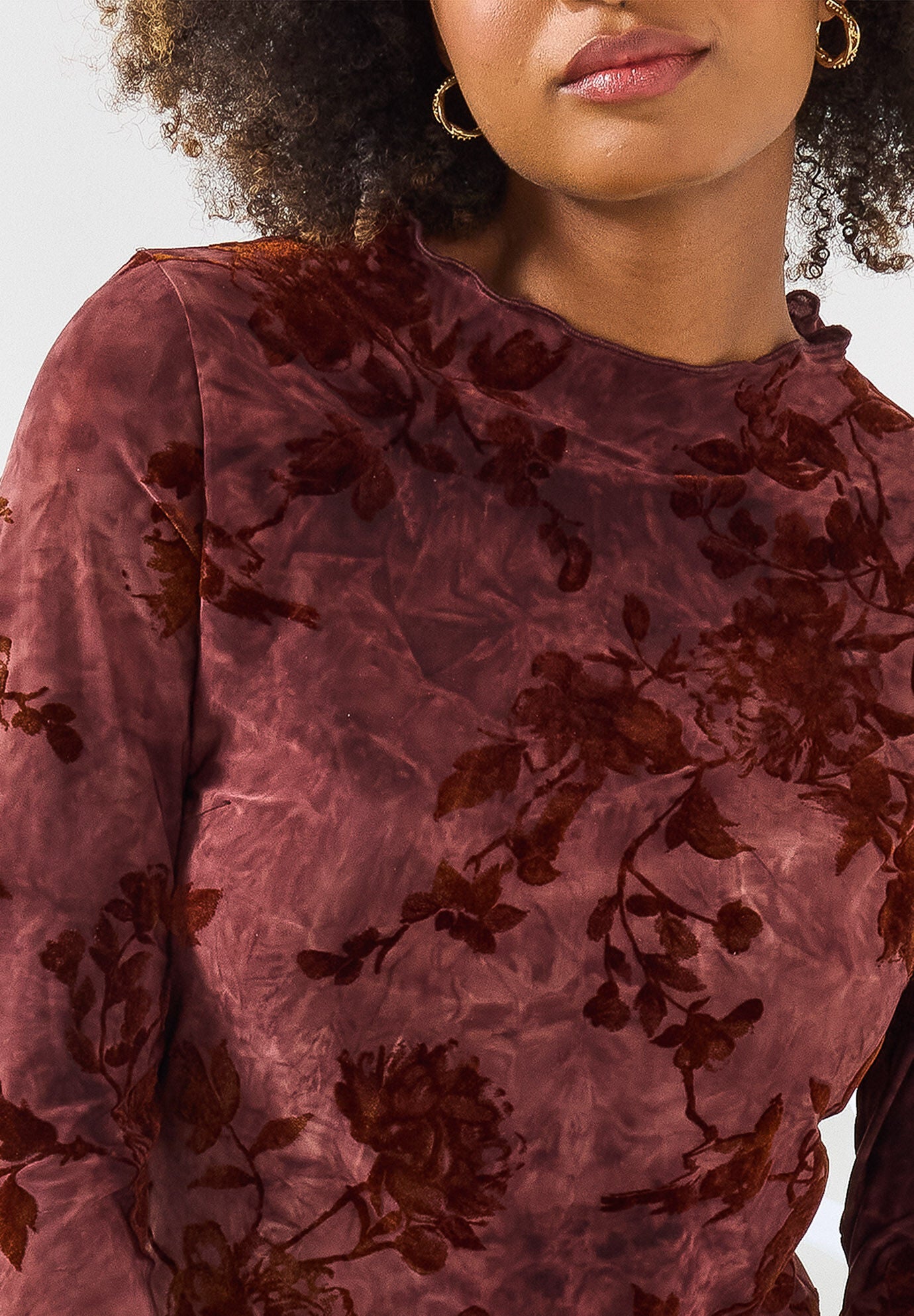 Burnout Mock Neck Tee, MAHOGANY VINES, alternate image number 2