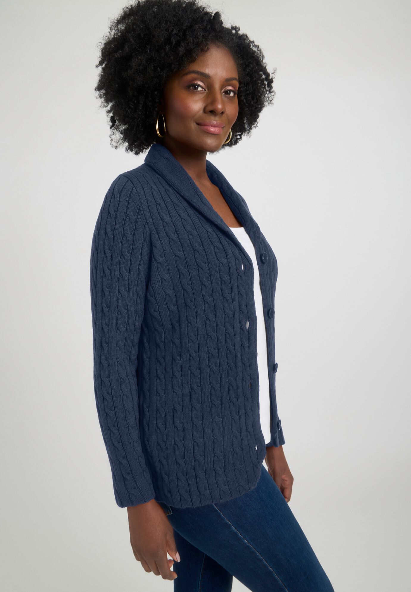 Cable Blazer Sweater, NAVY, alternate image number 2
