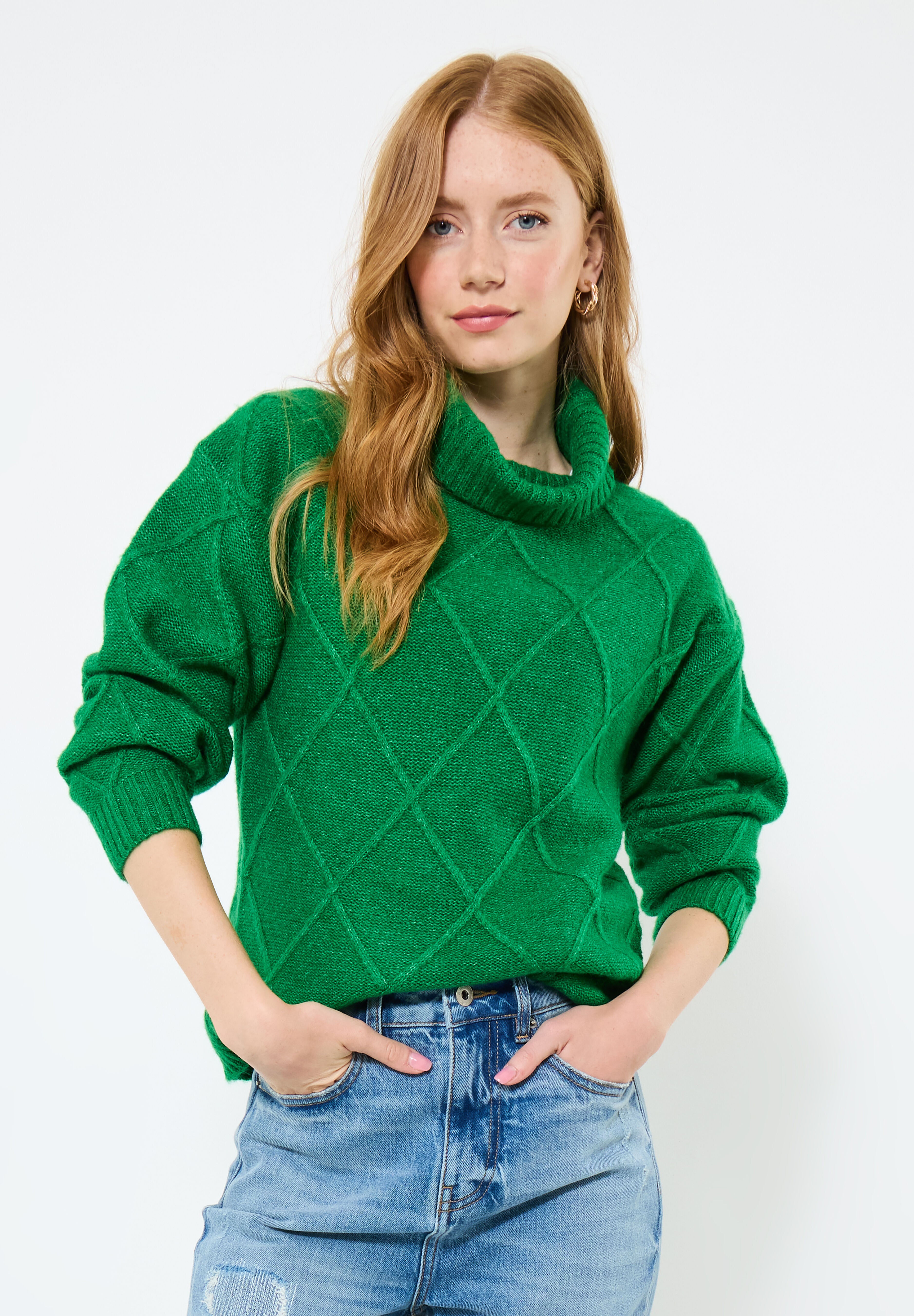 Cable Turtleneck, KELLY GREEN, alternate image number 5