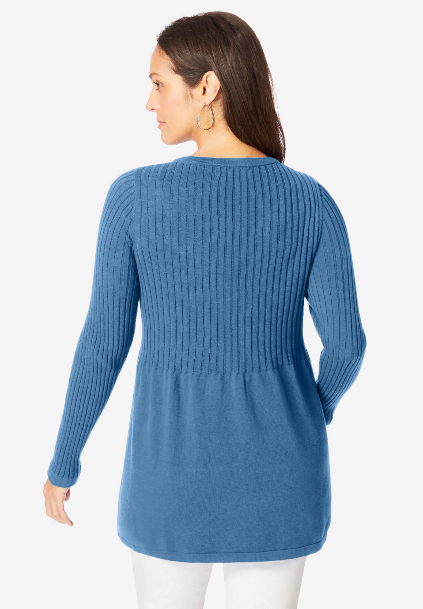 Ribbed Baby Doll Tunic Sweater, DUSTY INDIGO, alternate image number 2