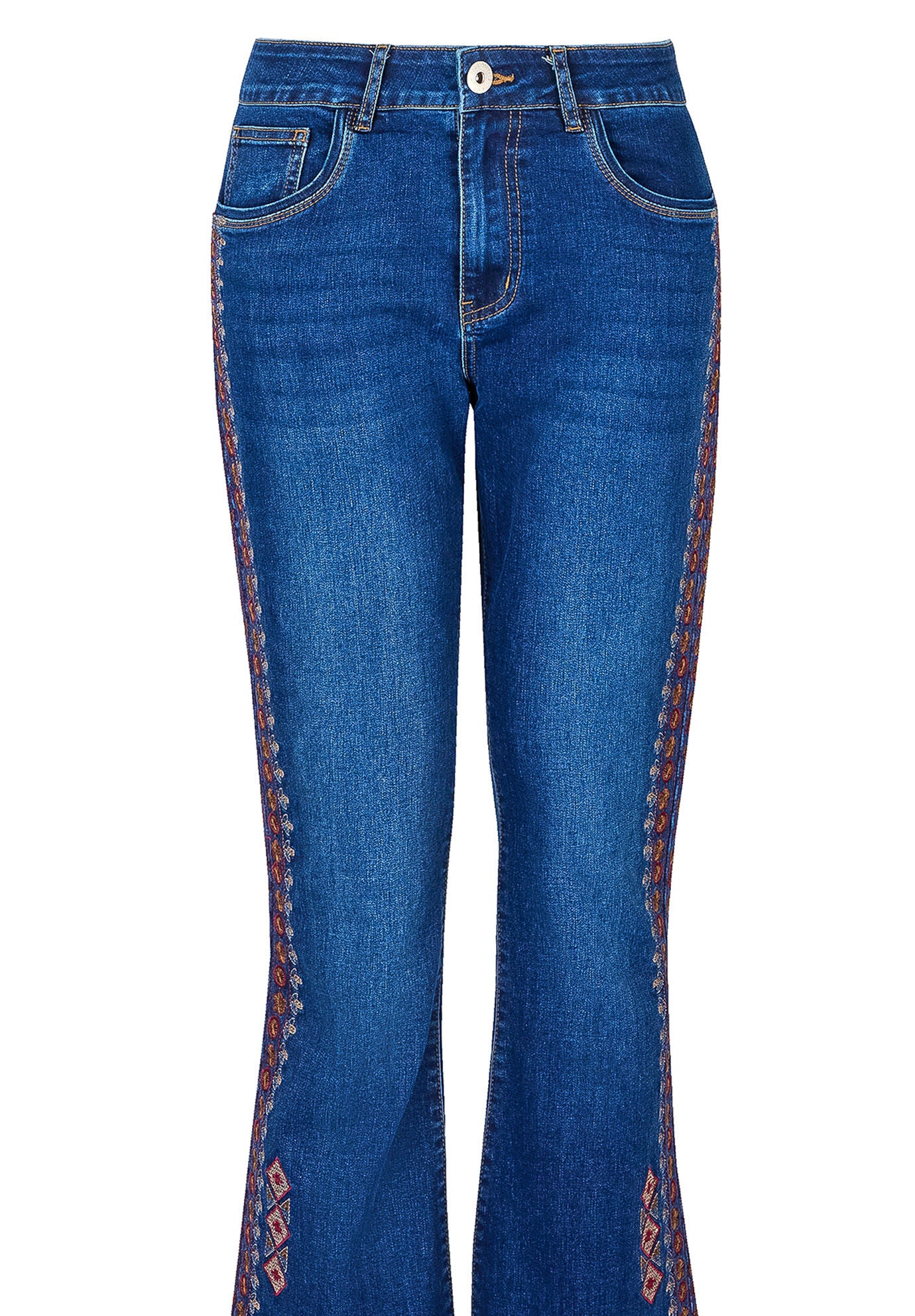 Embroidered Flare Jeans, DARK BLUE AZTEC, alternate image number 3