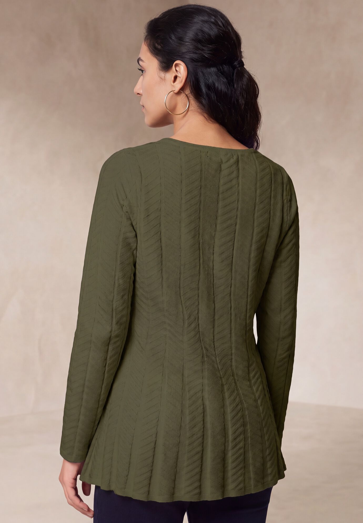Chevron Fit & Flare Sweater, DARK OLIVE GREEN, alternate image number 2