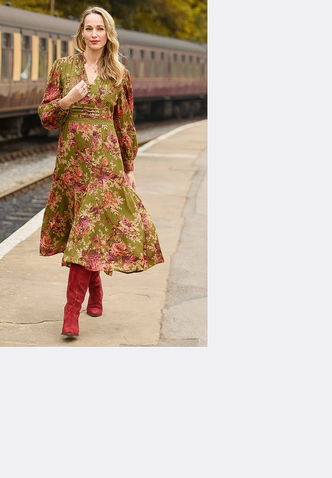 Autumn Peasant Maxi Dress, OLIVE BATIK BLOOM, alternate image number 5