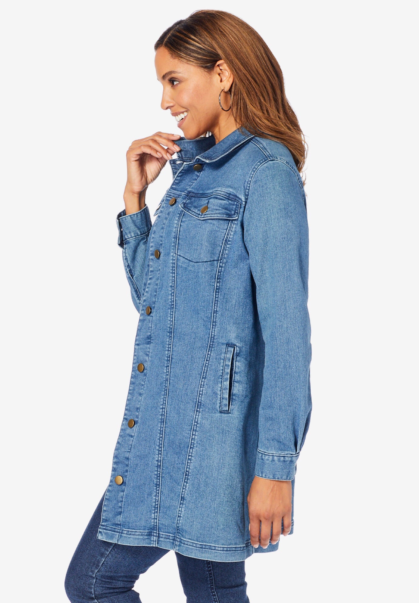 Long Denim Jacket, MEDIUM STONEWASH, alternate image number 3