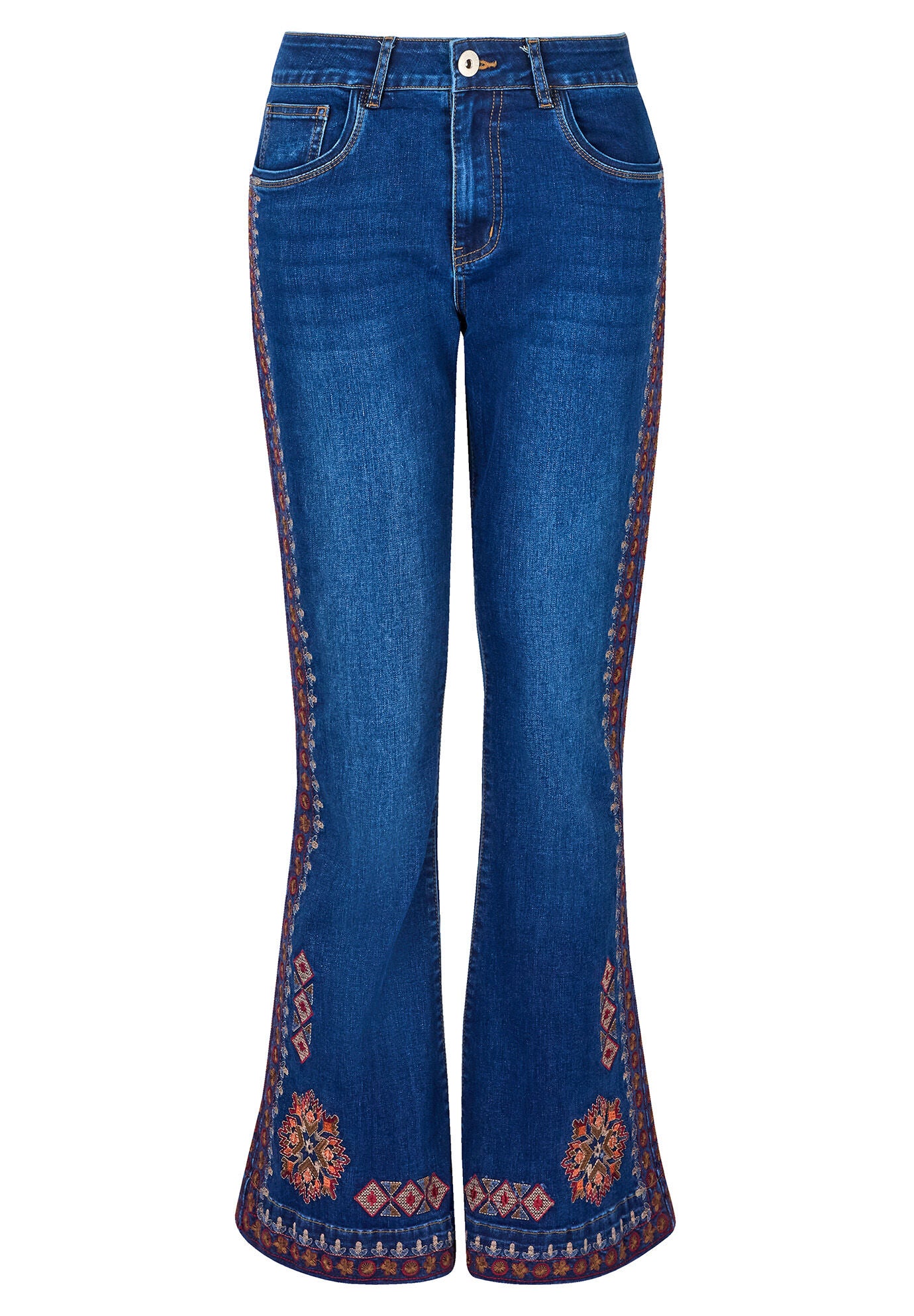 Embroidered Flare Jeans, DARK BLUE AZTEC, alternate image number 3