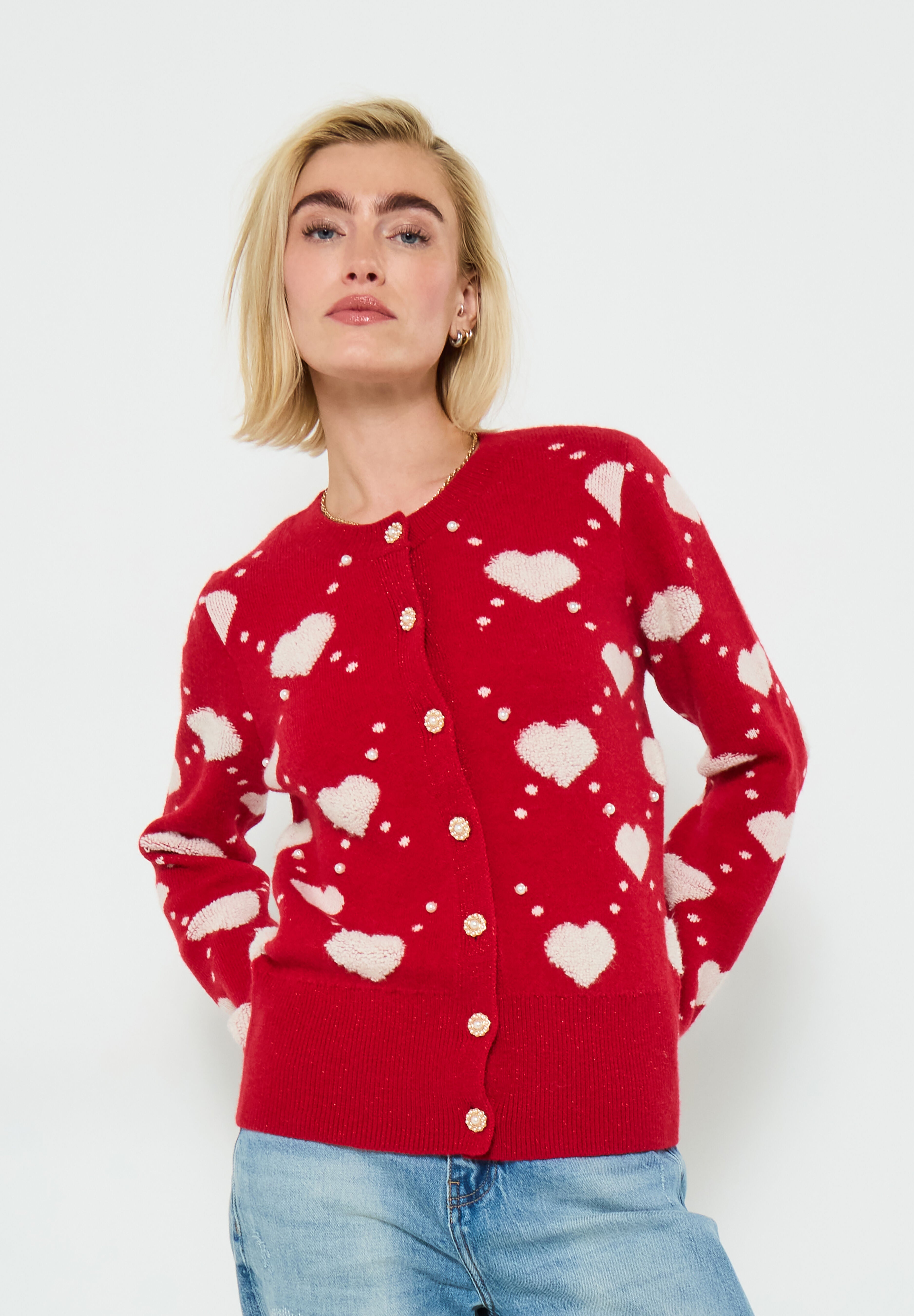 Love Sweater Cardigan, ARGYLE HEARTS, on-hover image number 1