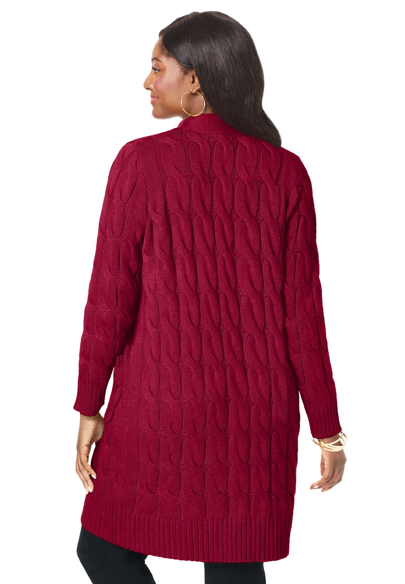 Cable Duster Sweater, RICH BURGUNDY, alternate image number 2