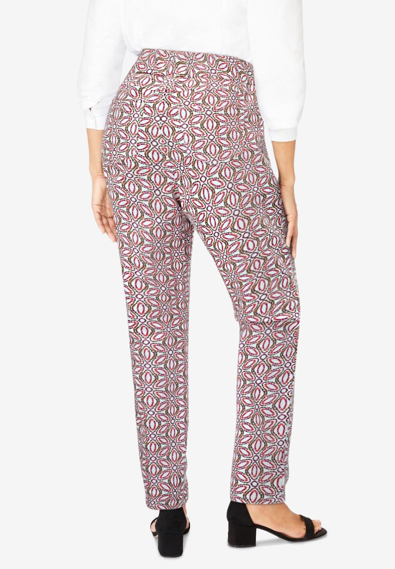 Comfort Waist Stretch Denim Straight-Leg Jean, RASPBERRY MOSAIC FLOWER, on-hover image number 1