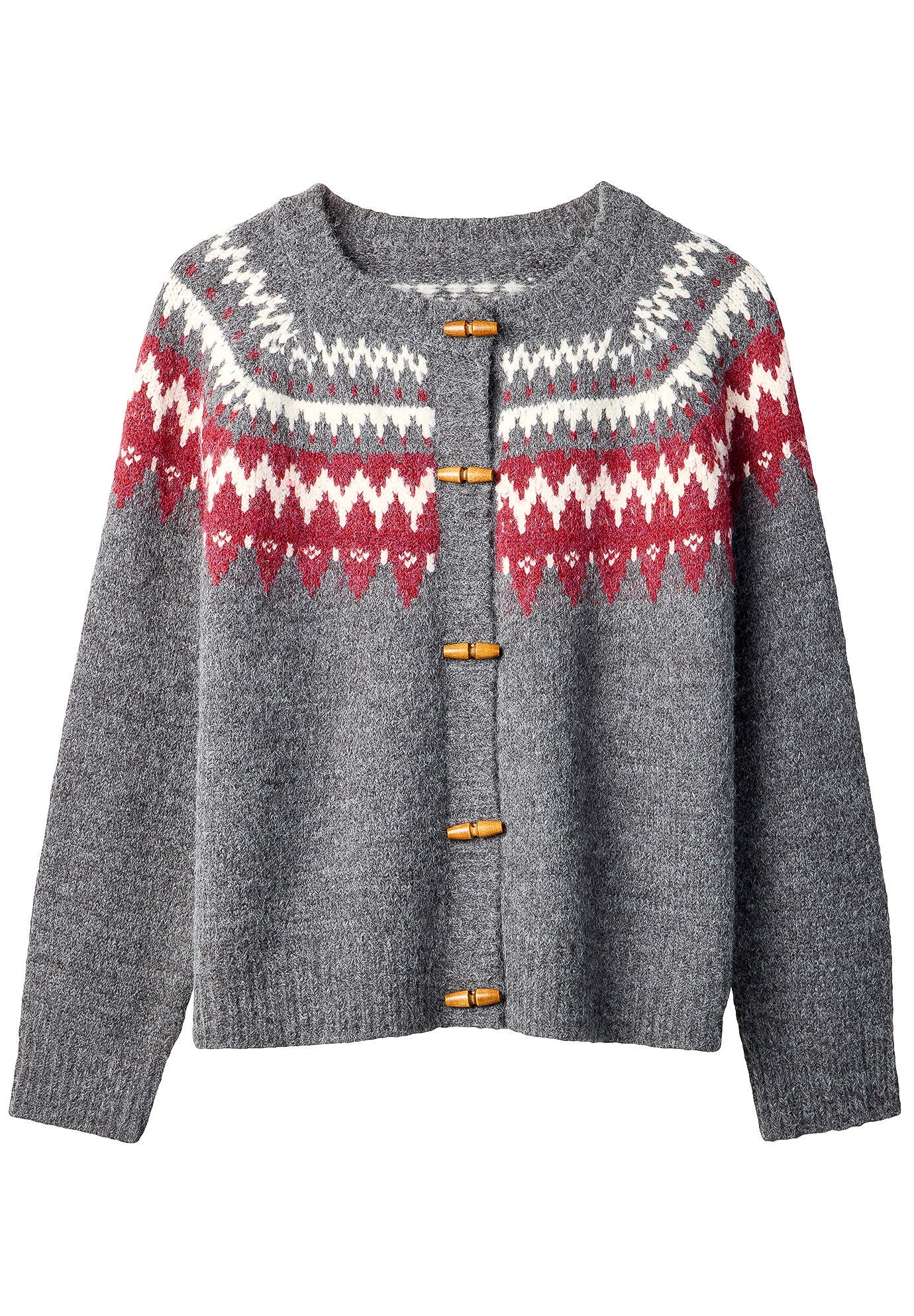 Fair Isle Button-Front Cardigan, CHARCOAL FAIRISLE, alternate image number 2