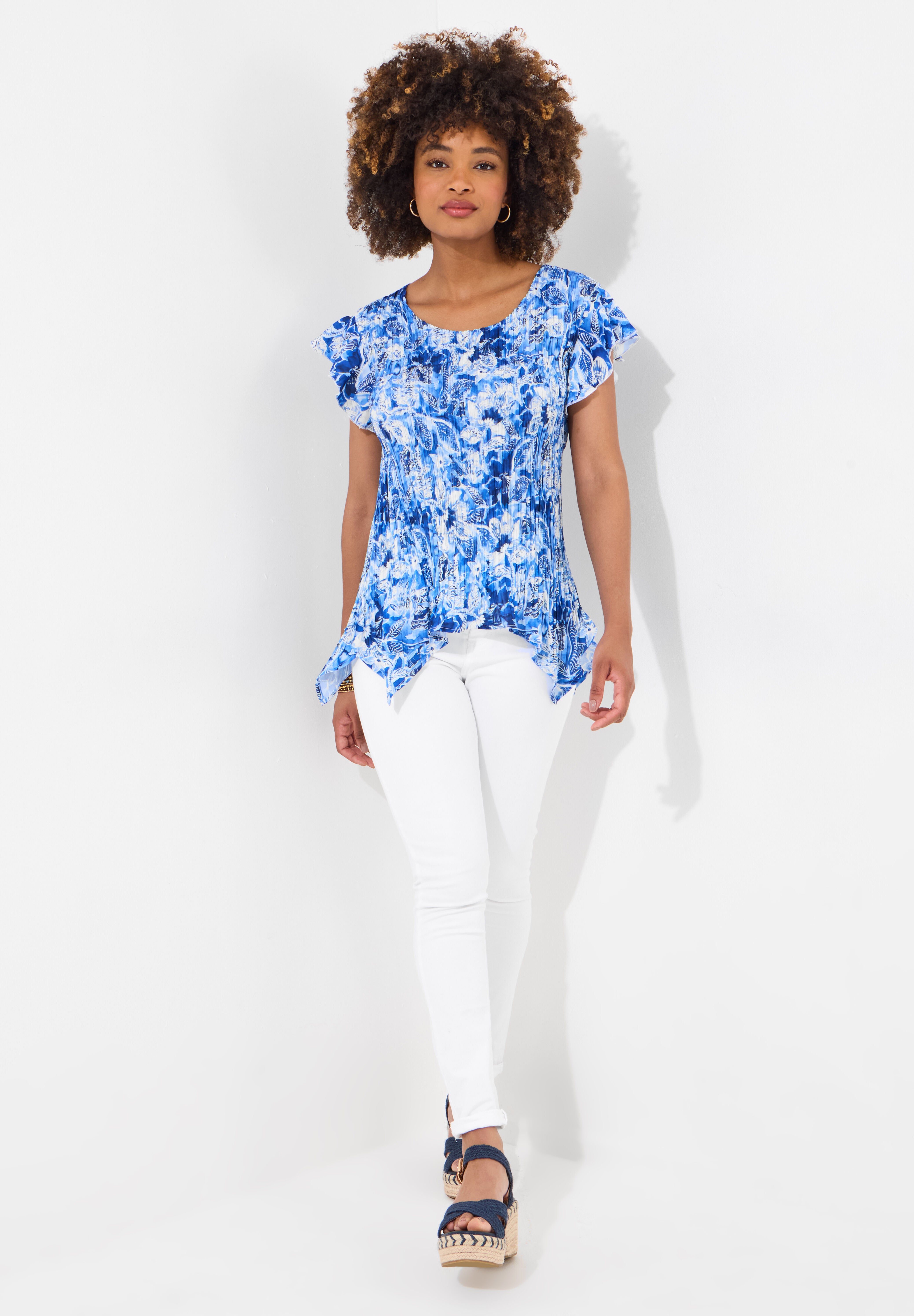 Plisse Sharkbite Tee, BLUE WATERCOLOR FLORAL, alternate image number 4