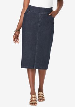 Comfort Waist Stretch Denim Midi Skirt
