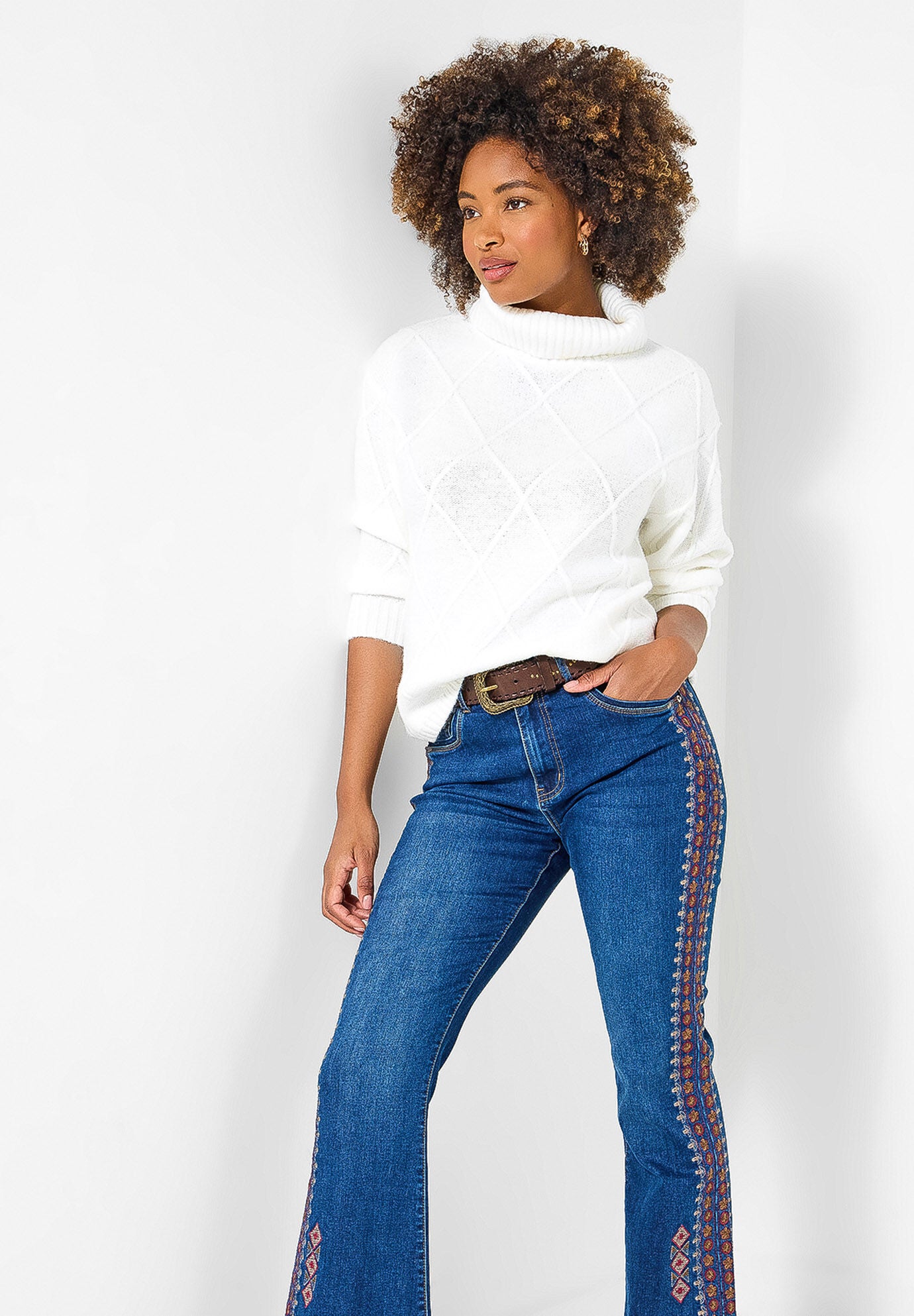 Embroidered Flare Jeans, DARK BLUE AZTEC, alternate image number 5
