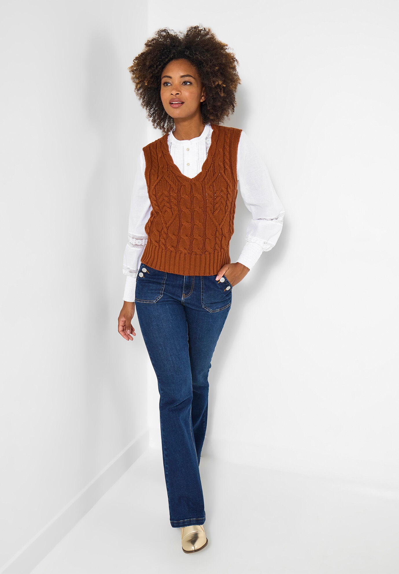 Cable Sweater Vest, ANTIQUE RUST, alternate image number 4