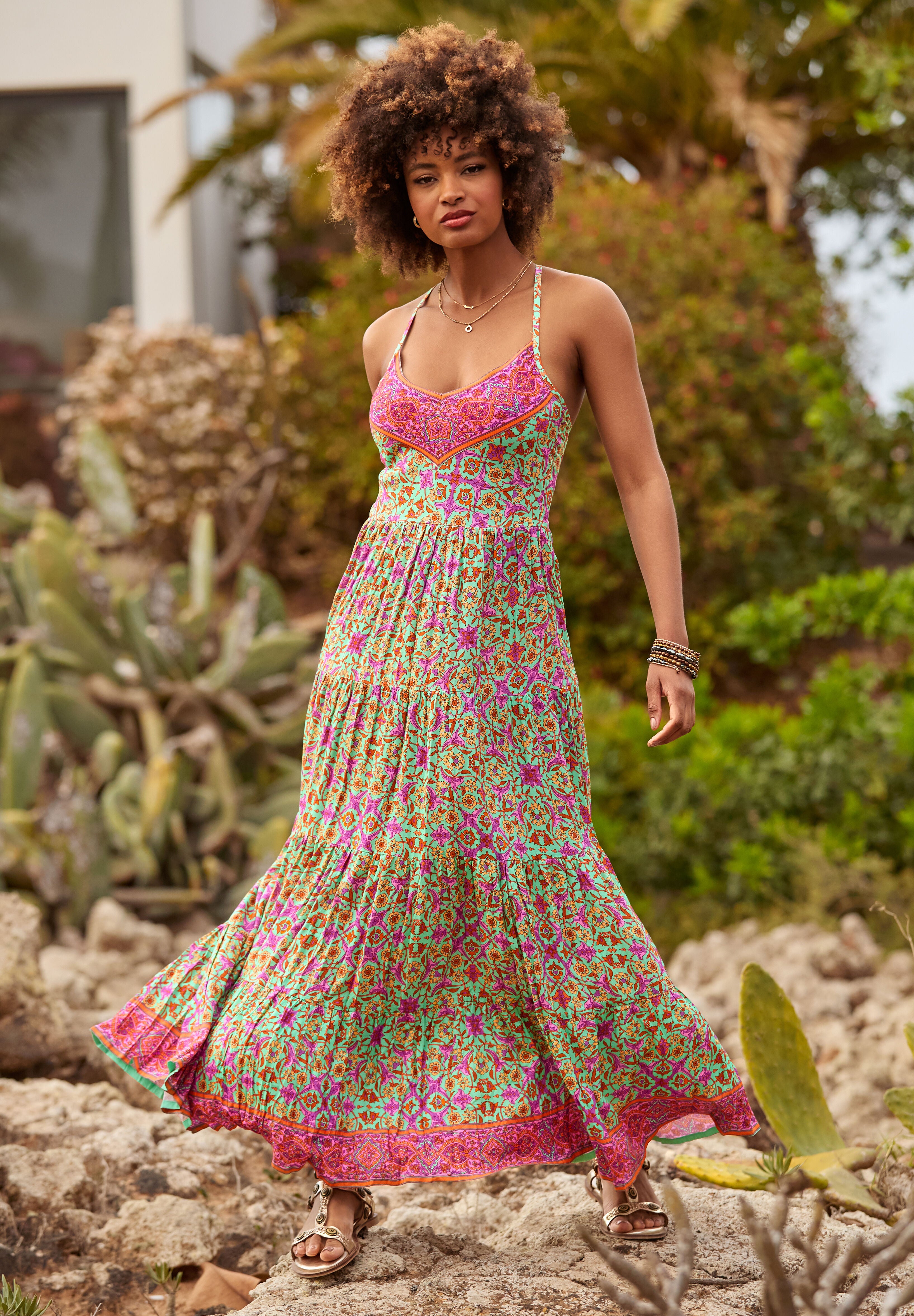 Abstract Sleeveless Maxi Dress, KALEDOSCOP GEO MEDALLION, alternate image number 5