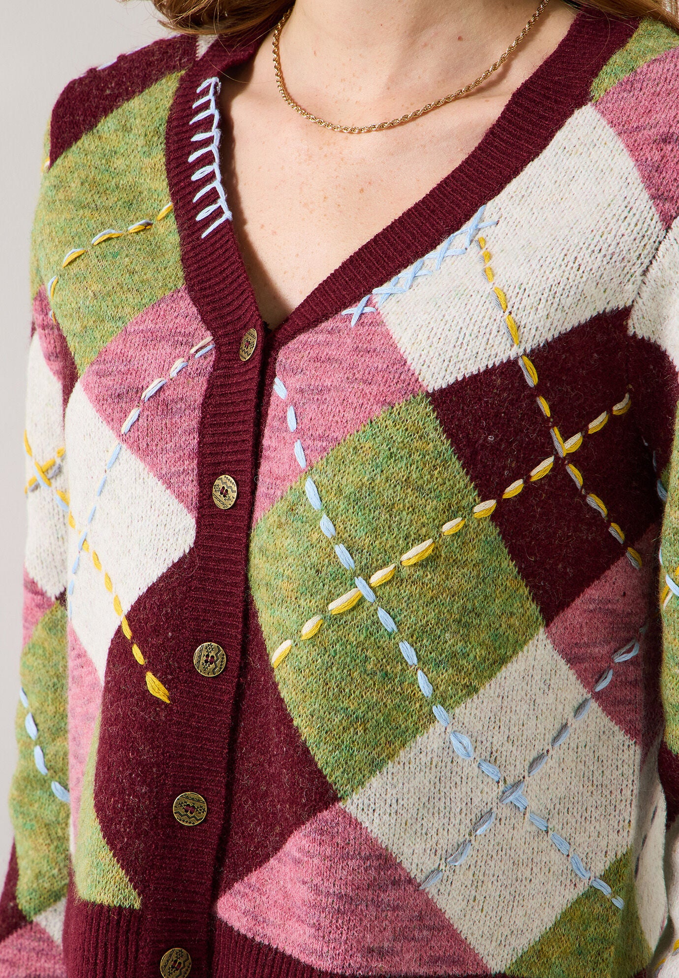 Argyle Cardigan, MULTI STITCH ARGYLE, alternate image number 2