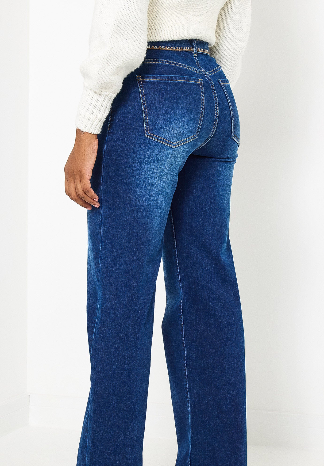 Embroidered Wide Leg Jeans, DARK BLUE EMBROIDERY, alternate image number 2