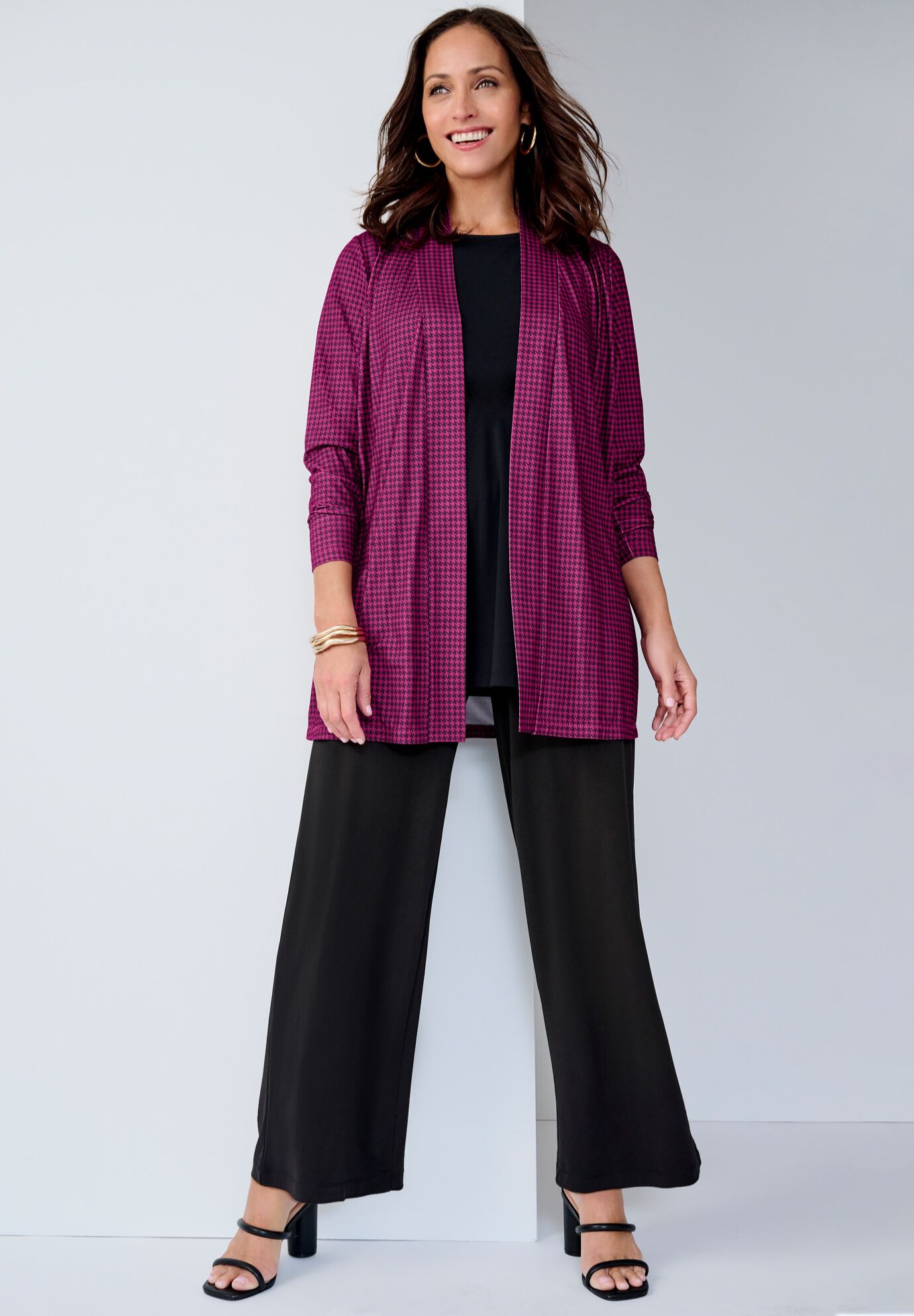 Stretch Knit Maxi Skirt, RASPBERRY MINI HOUNDSTOOTH, hi-res image number 0