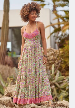 Abstract Sleeveless Maxi Dress