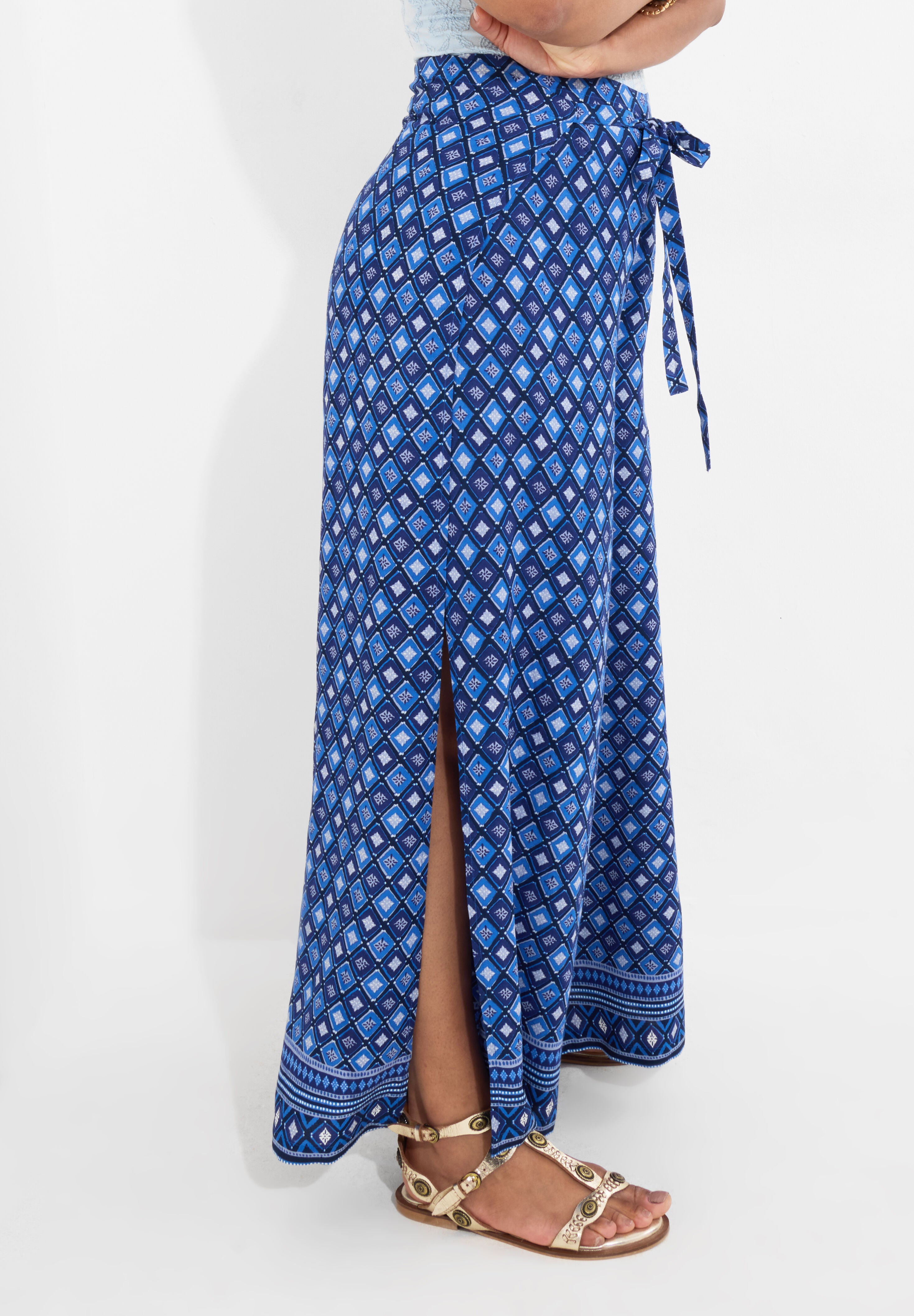 Wide Leg Tie-Front Pants, BLUE GEO MEDALLION, alternate image number 2