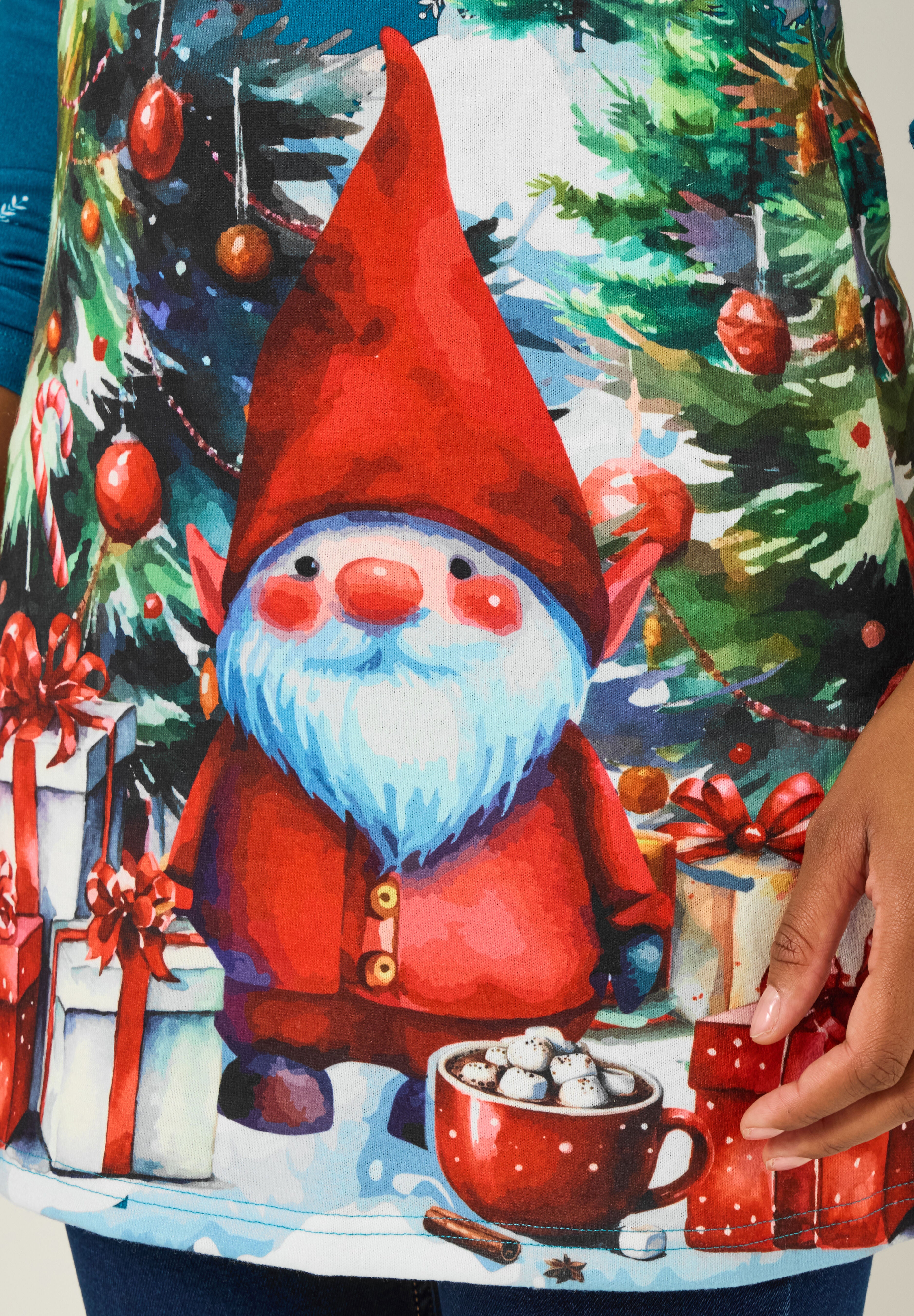 Stretch Knit Holiday Tunic, TEAL GNOME, alternate image number 4