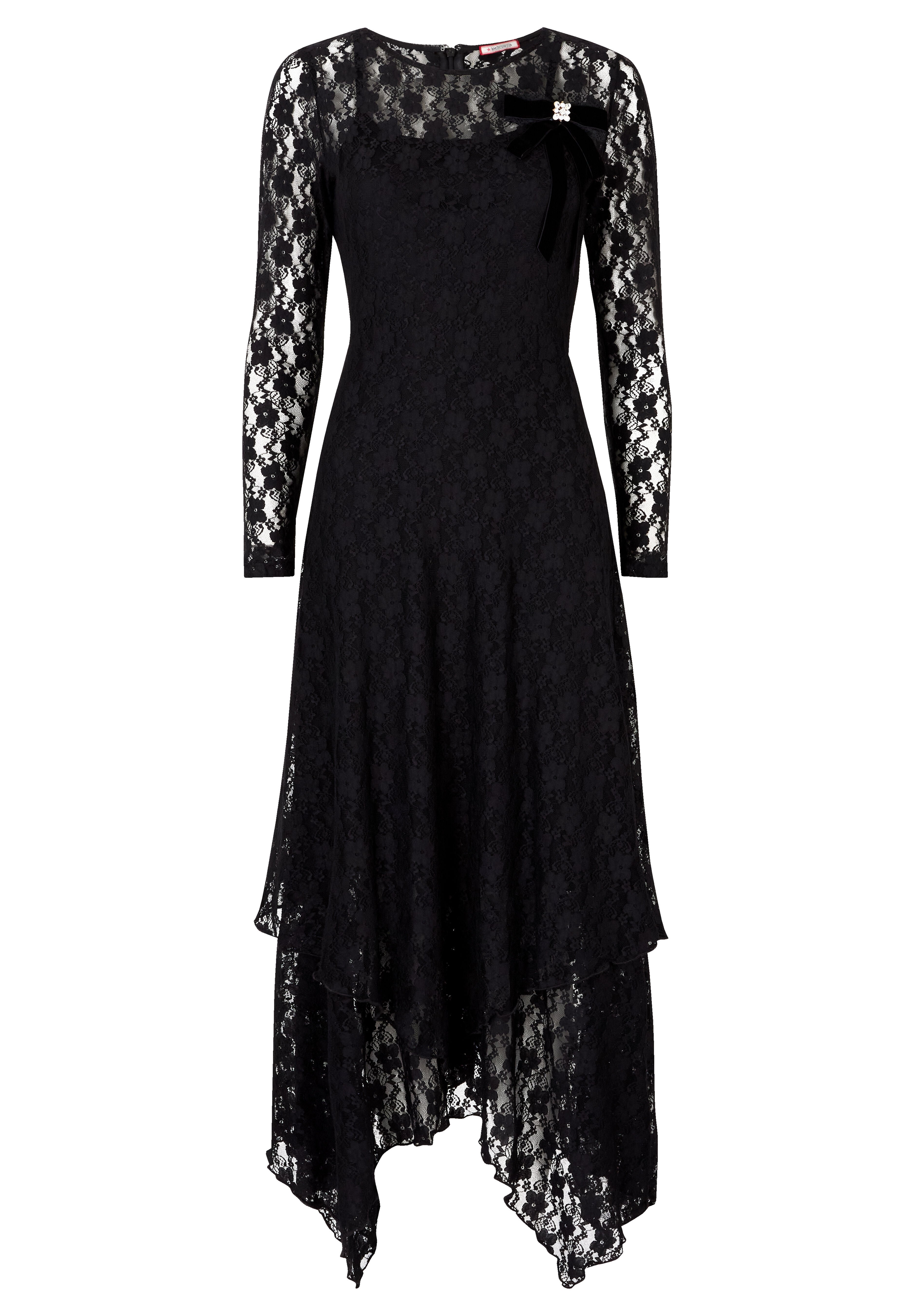 Stretch Lace Hanky Hem Maxi Dress, BLACK, alternate image number 3
