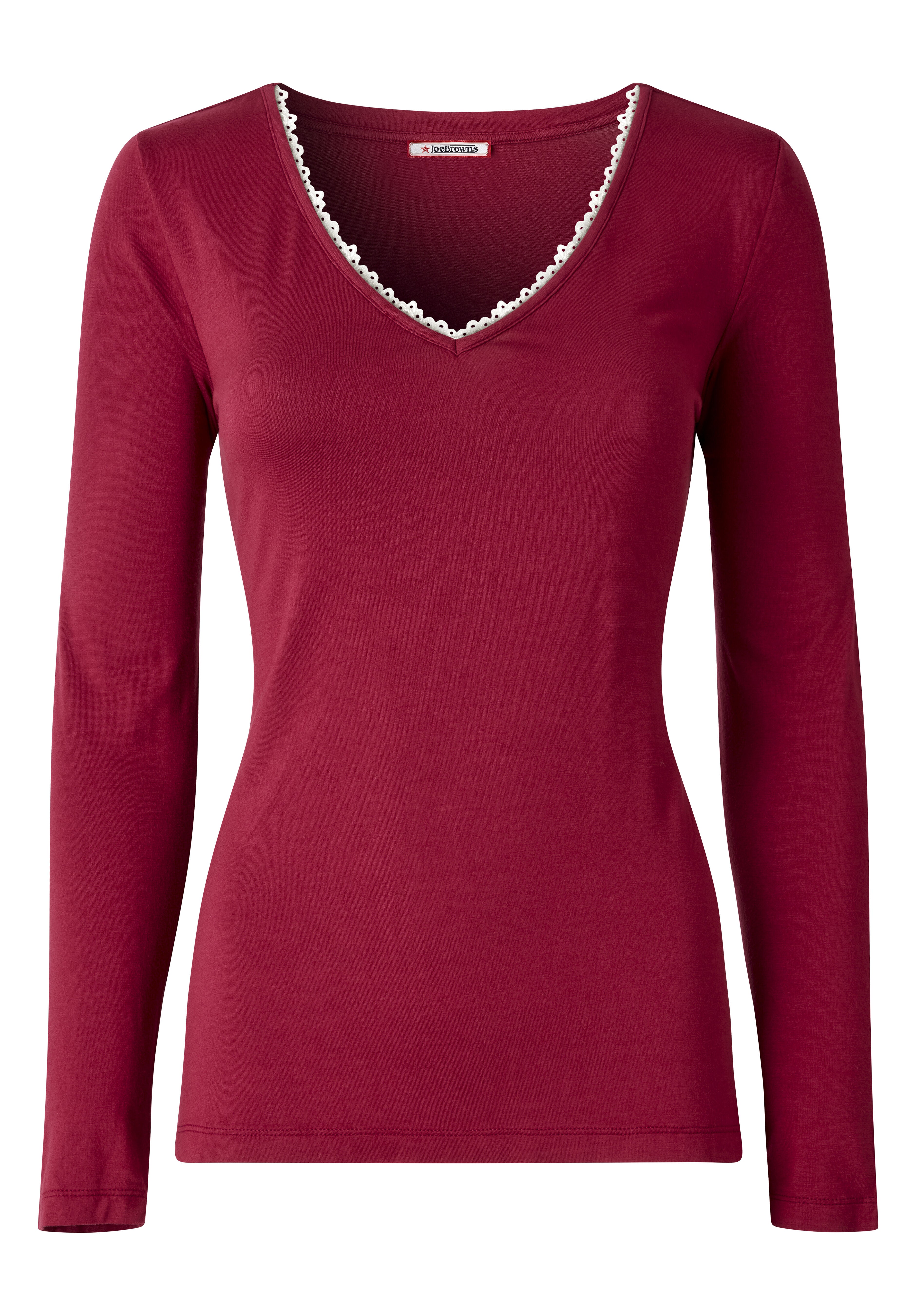 Stretch Knit V-Neck Tee, OXBLOOD, alternate image number 3