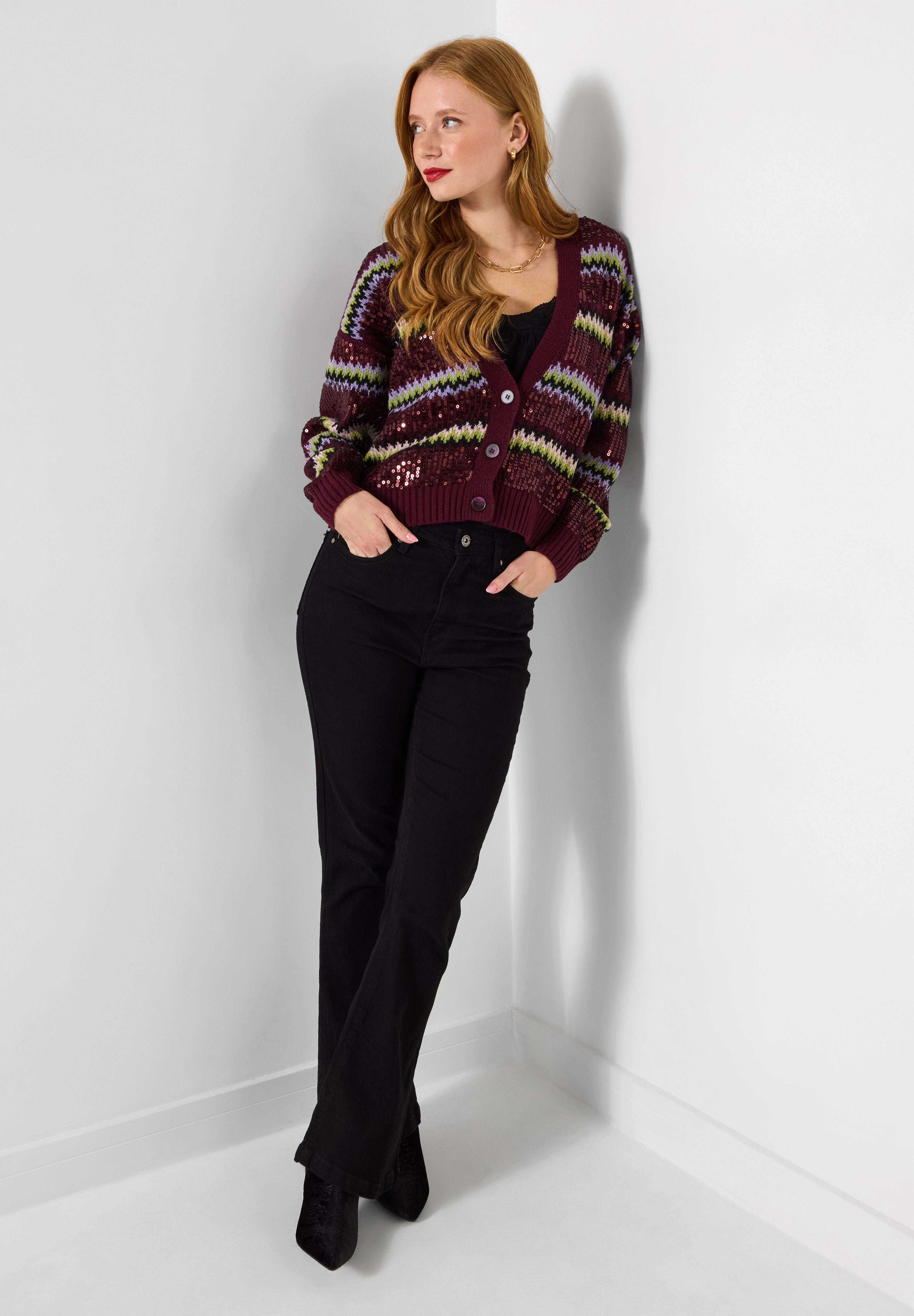 Sequin Sweater Cardigan, SEQUIN STRIPES, alternate image number 4