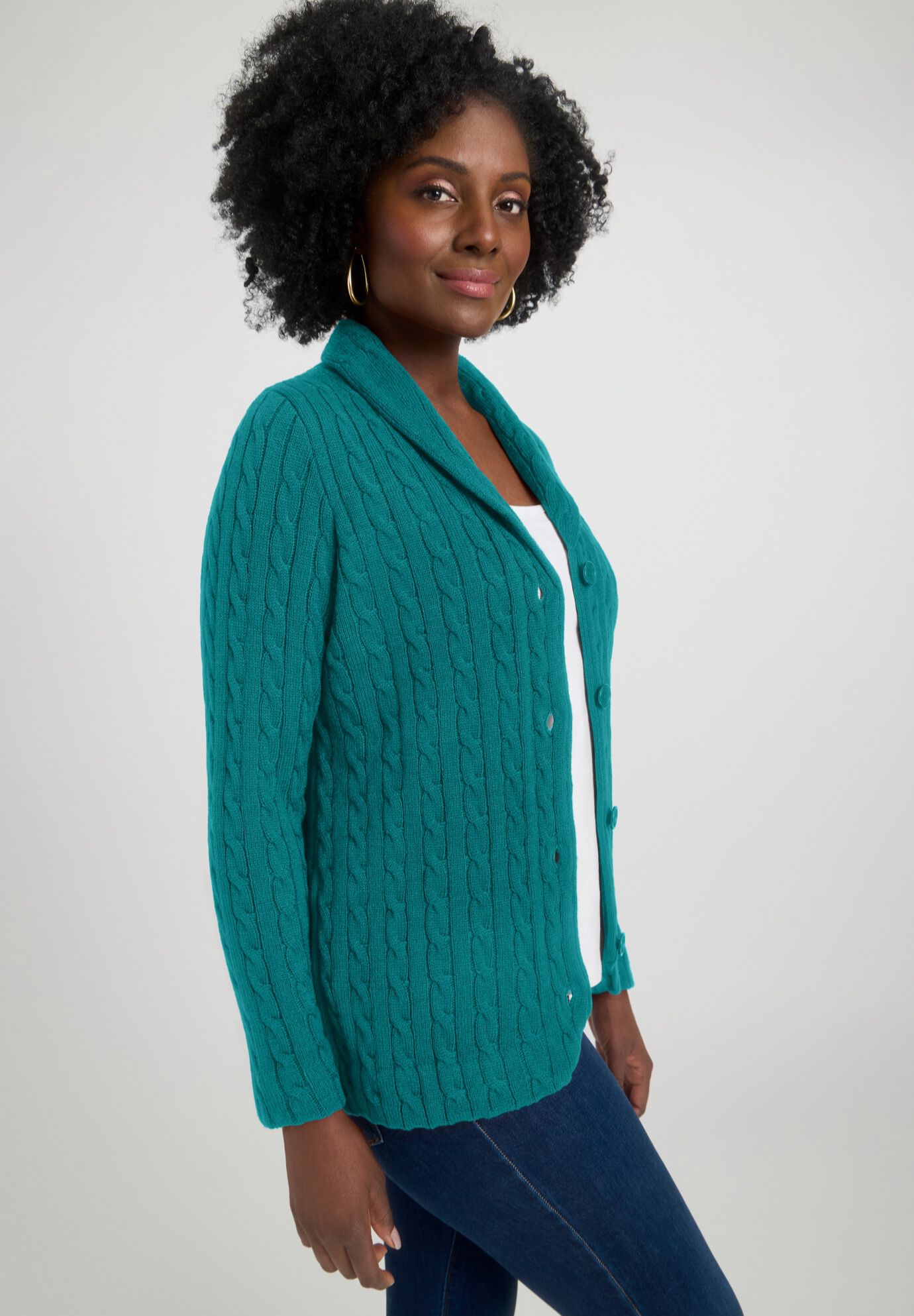 Cable Blazer Sweater, TROPICAL TEAL, alternate image number 2