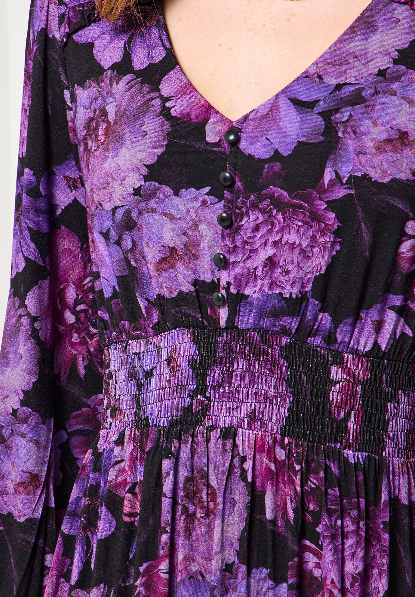 Stretch Knit Peasant Maxi Dress, PURPLE BLOSSOM, alternate image number 2