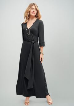 Stretch Knit Faux Wrap Maxi Dress