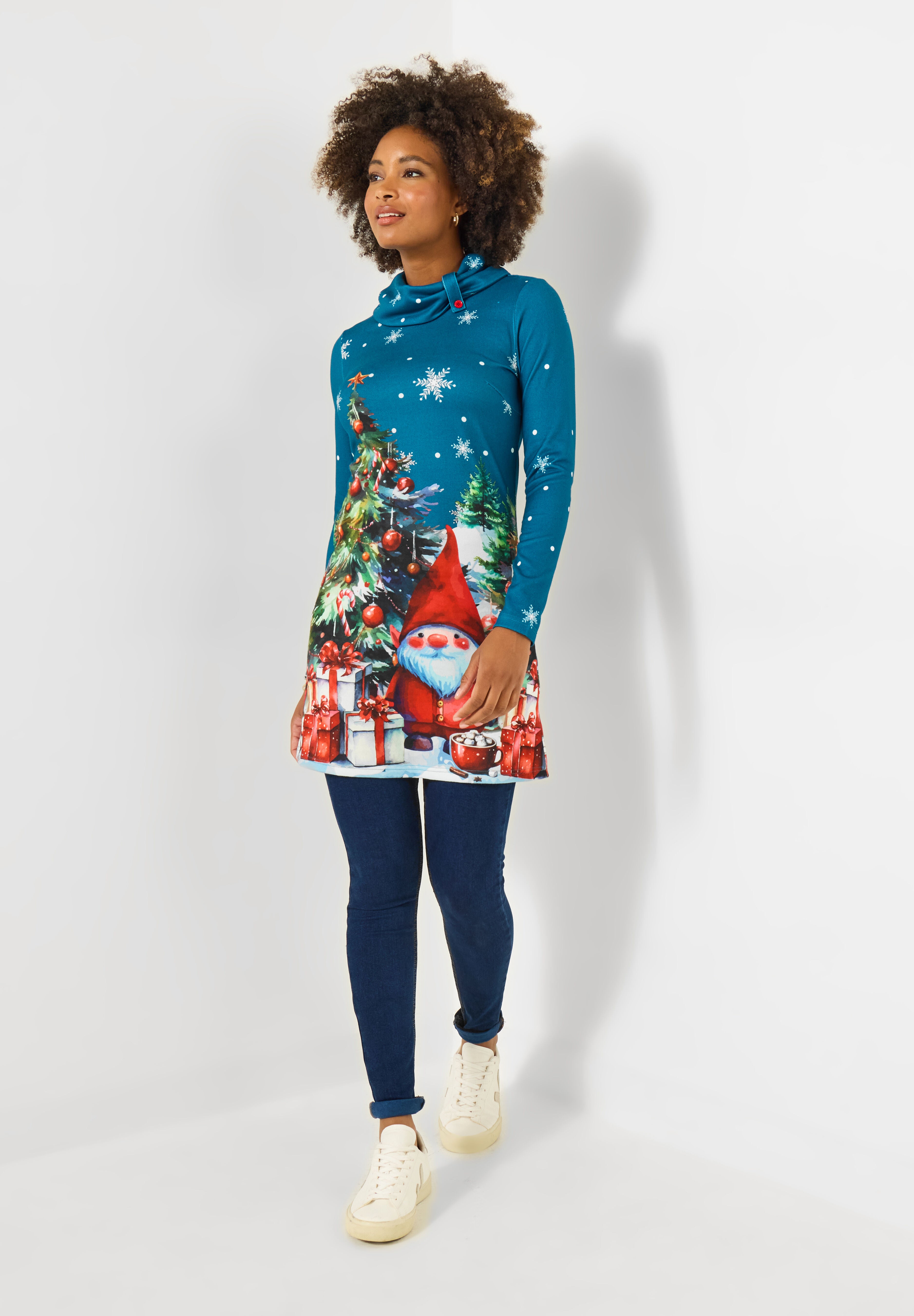 Stretch Knit Holiday Tunic, TEAL GNOME, on-hover image number 1